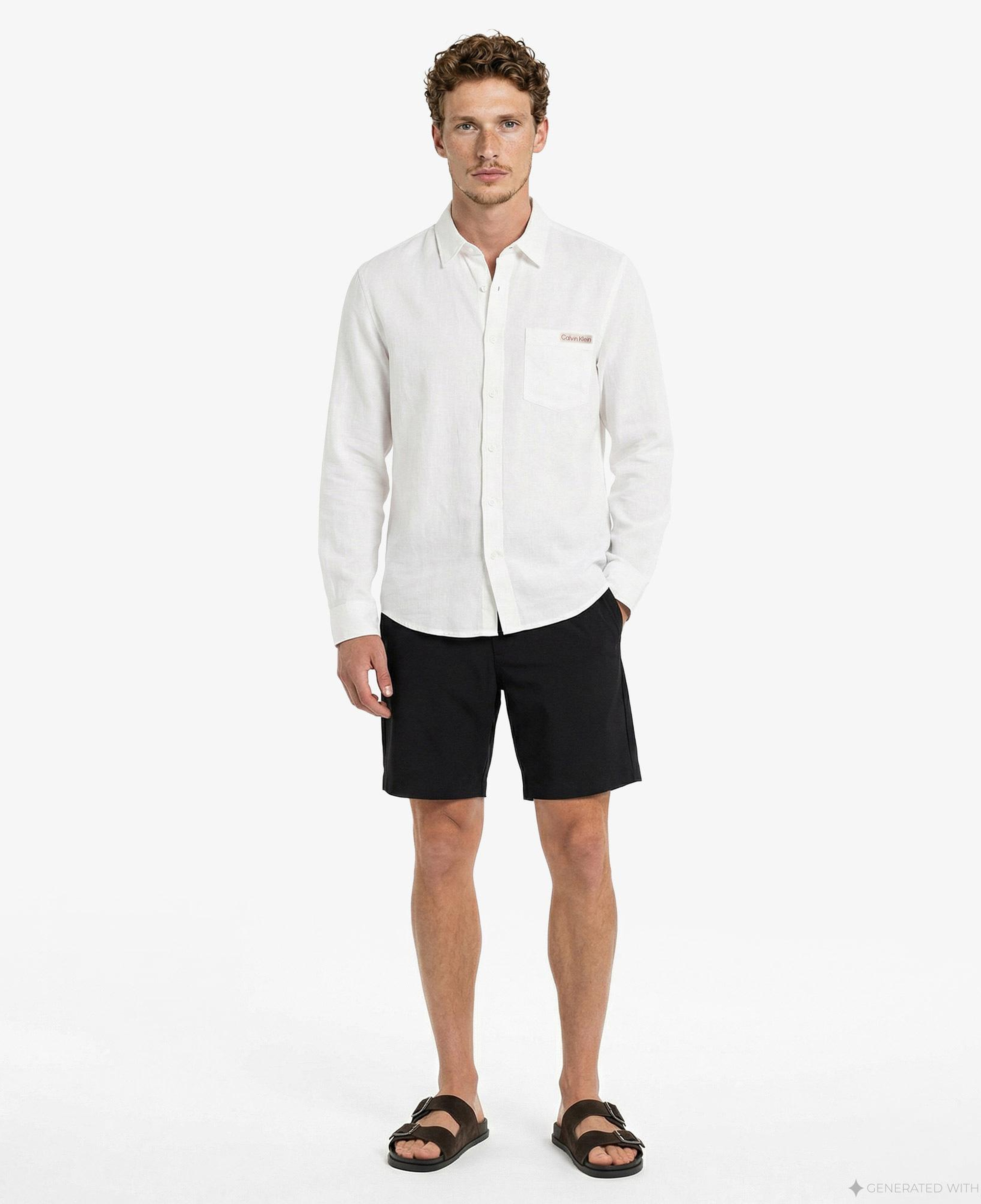 Calvin Klein Solid Casual Classic Erkek Beyaz Keten Gömlek