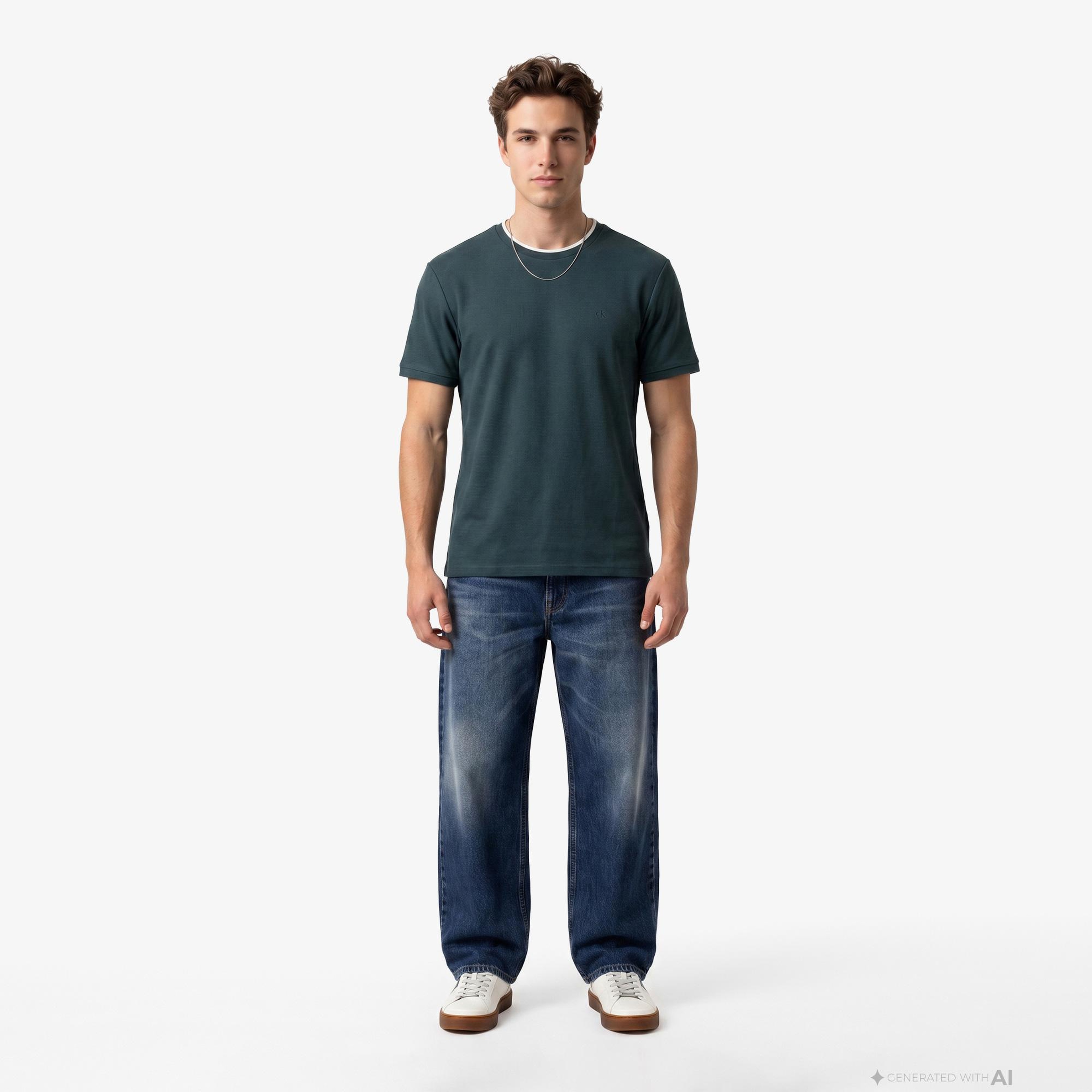 Calvin Klein Tipped Pıque Crewnk Erkek Yeşil T-Shirt