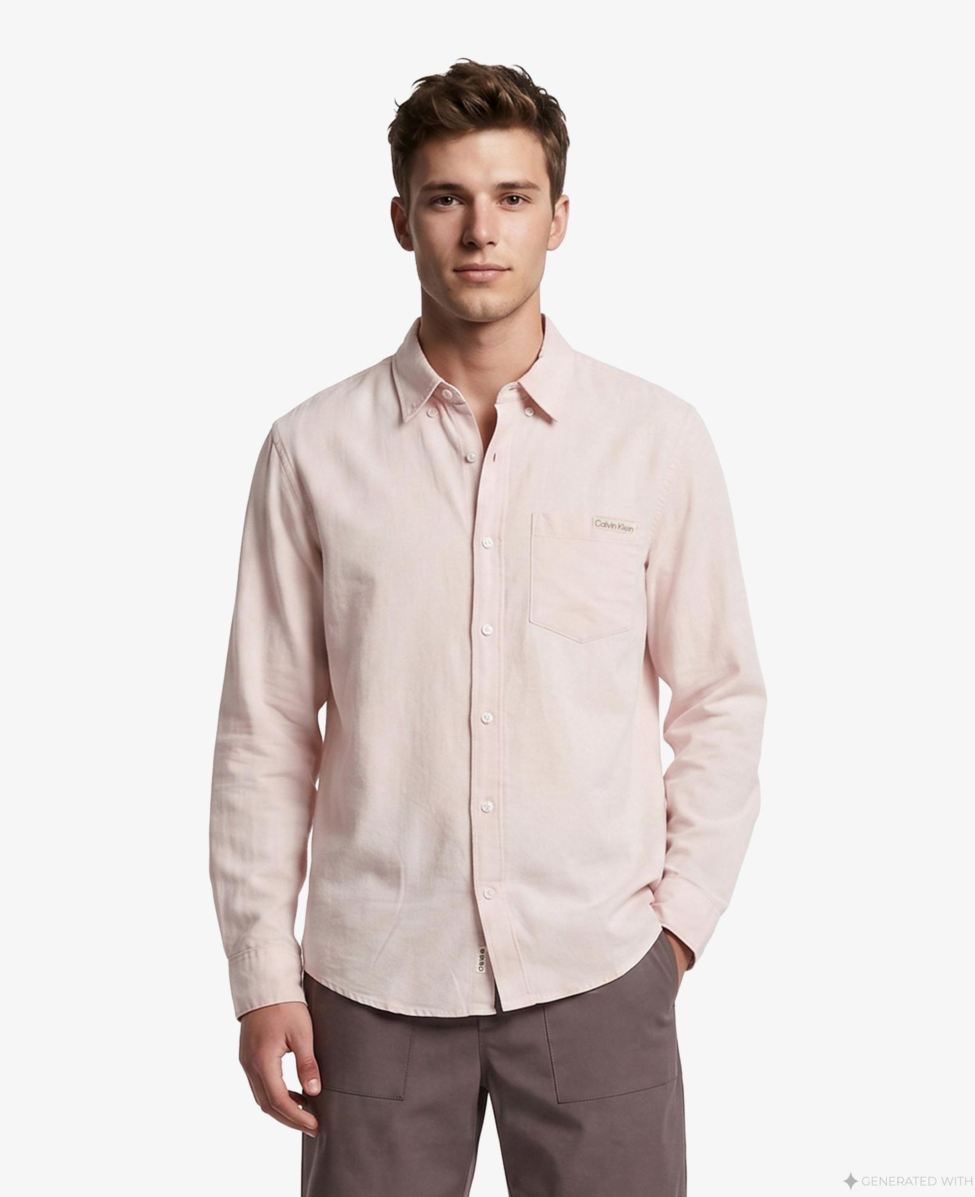 Calvin Klein Solid Casual Classic Erkek Turuncu Keten Gömlek