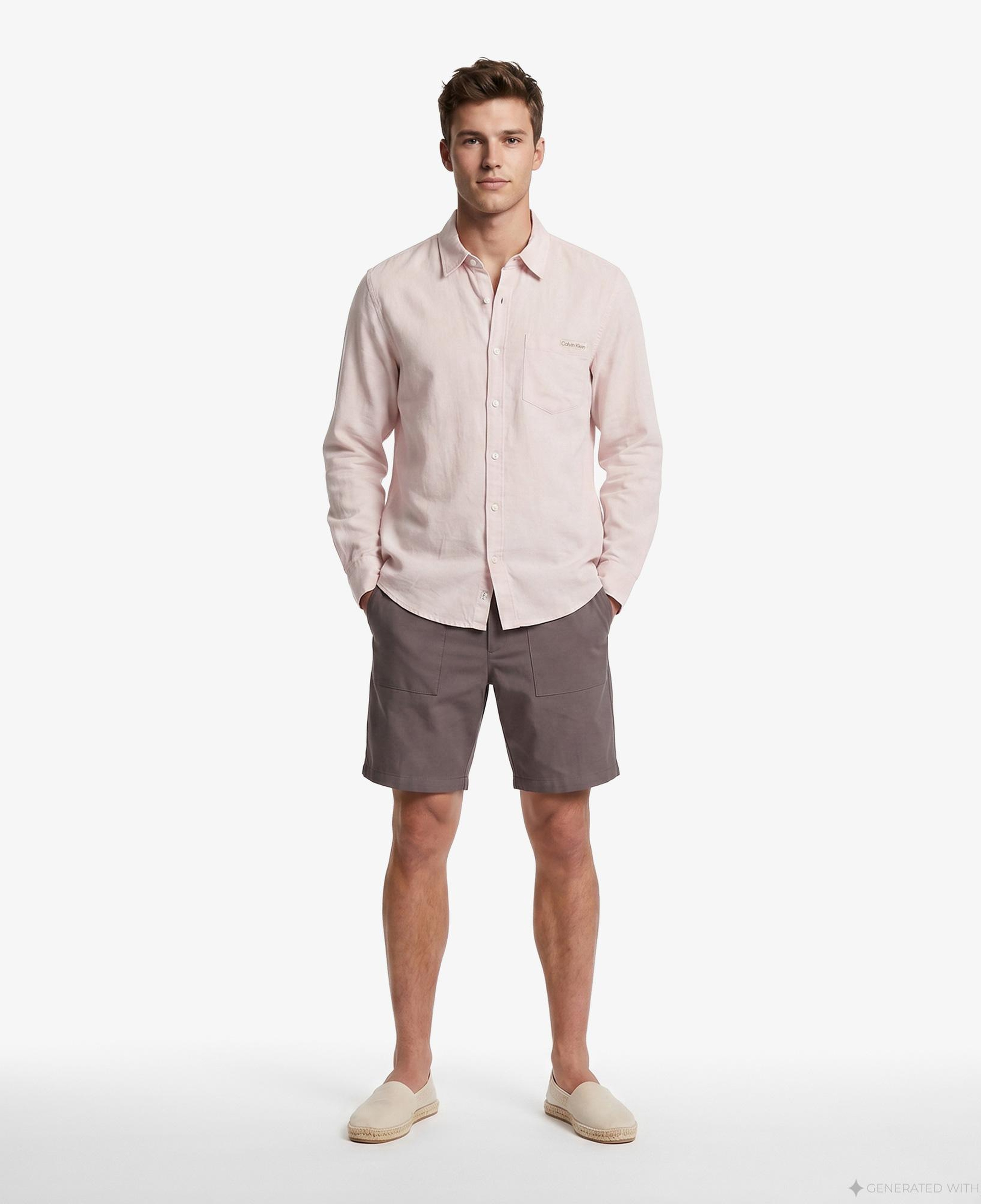 Calvin Klein Solid Casual Classic Erkek Turuncu Keten Gömlek