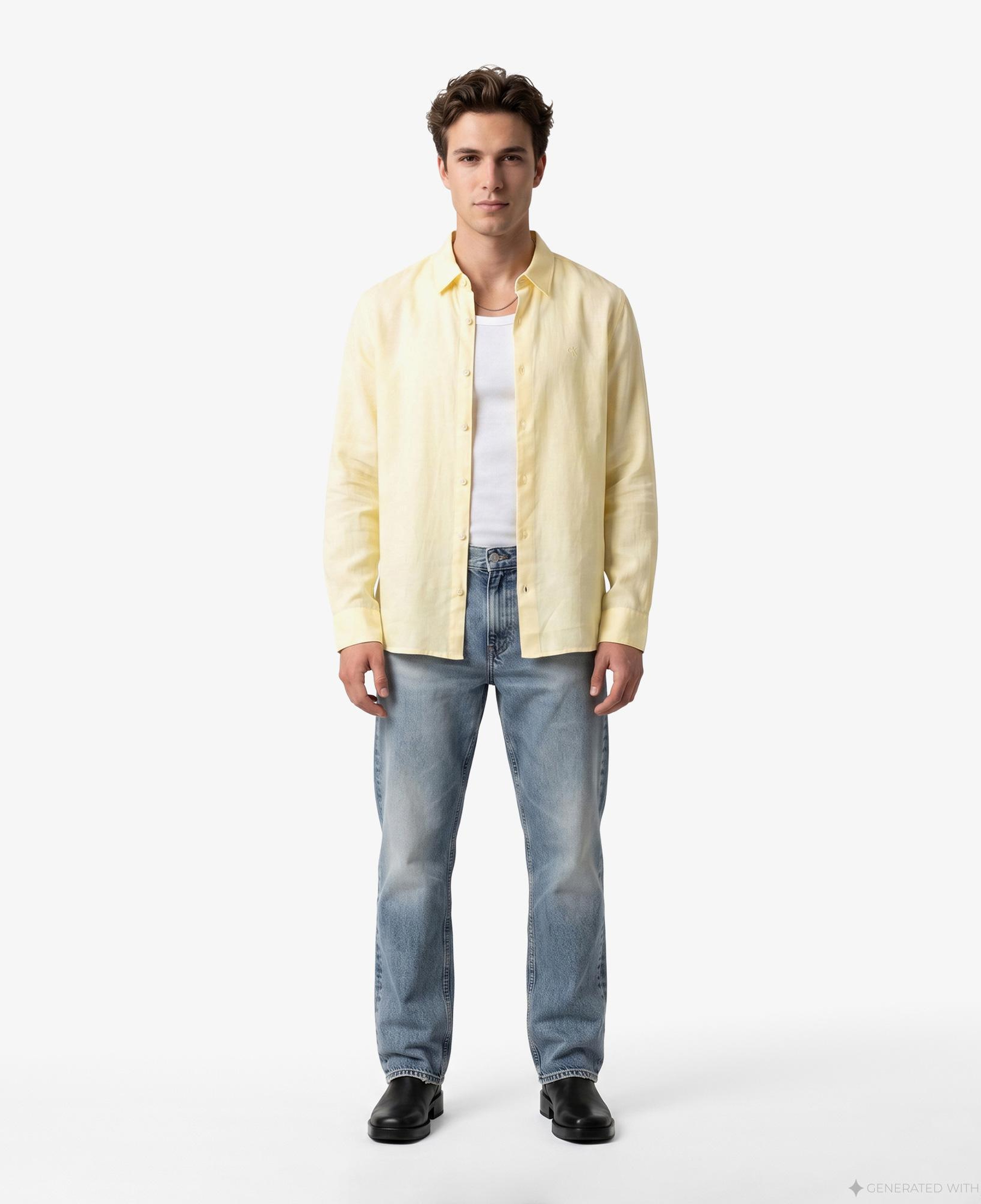 Calvin Klein Solid Classic Erkek Beyaz Keten Gömlek