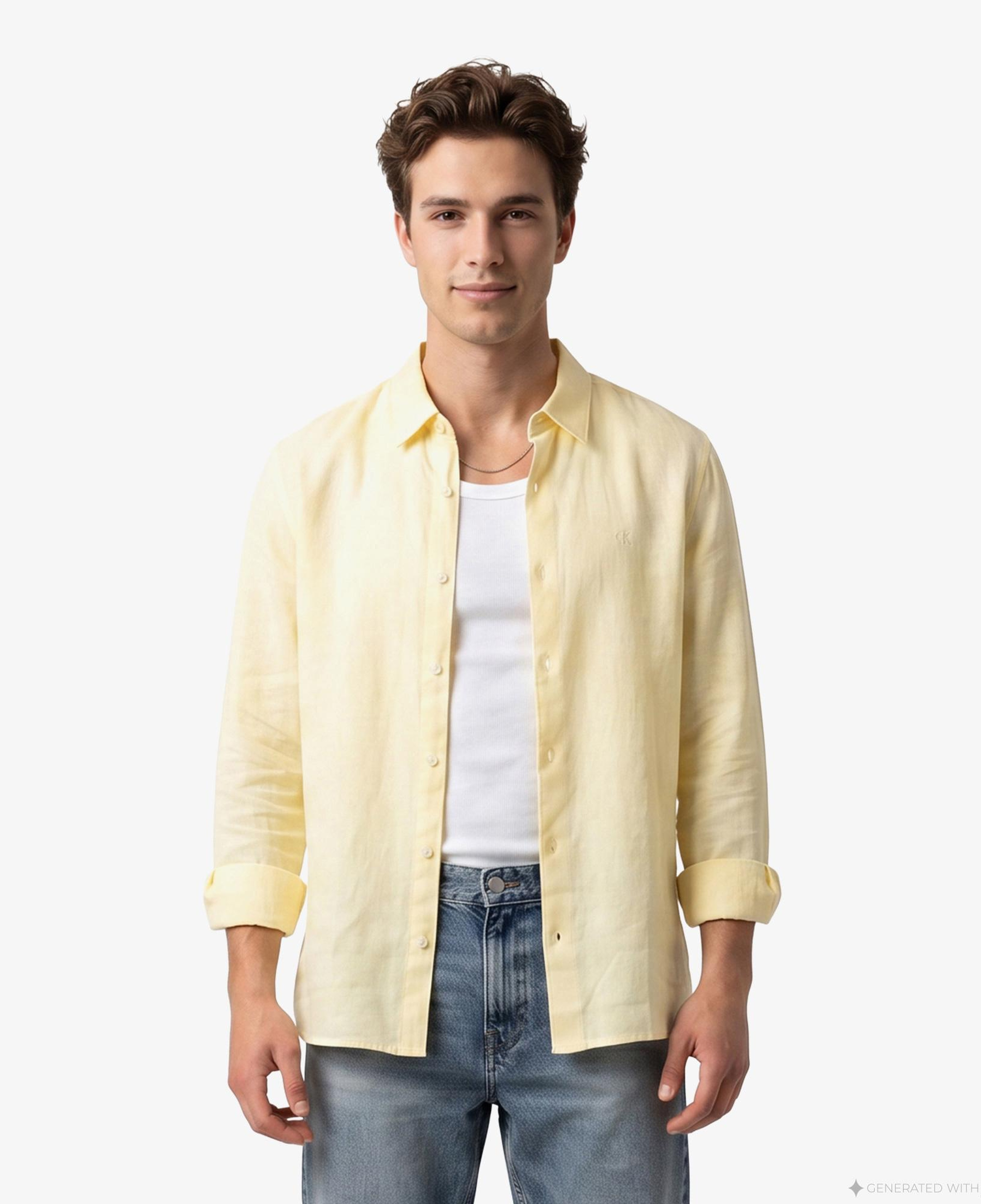 Calvin Klein Solid Classic Erkek Beyaz Keten Gömlek