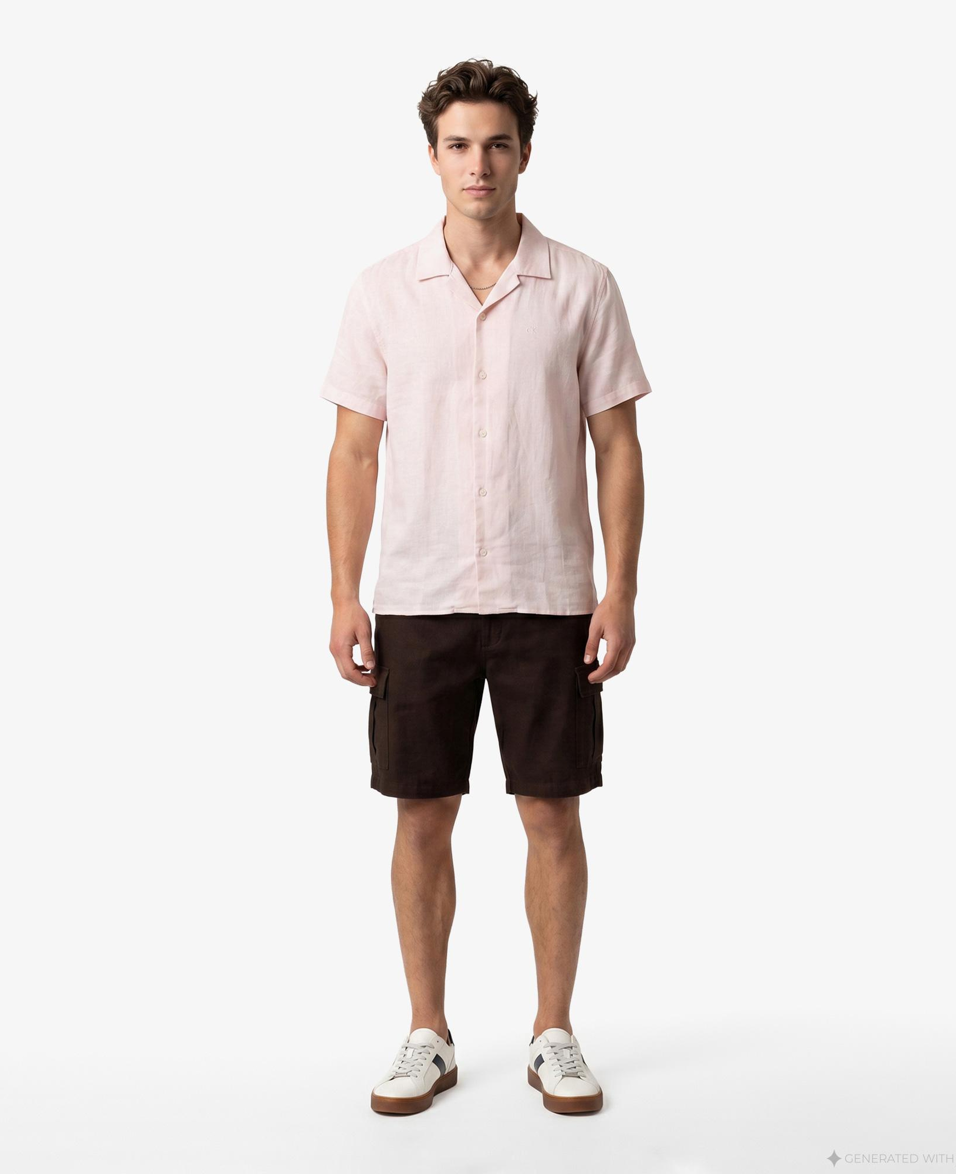 Calvin Klein Camp Collar Solid Class Erkek Turuncu Keten Gömlek