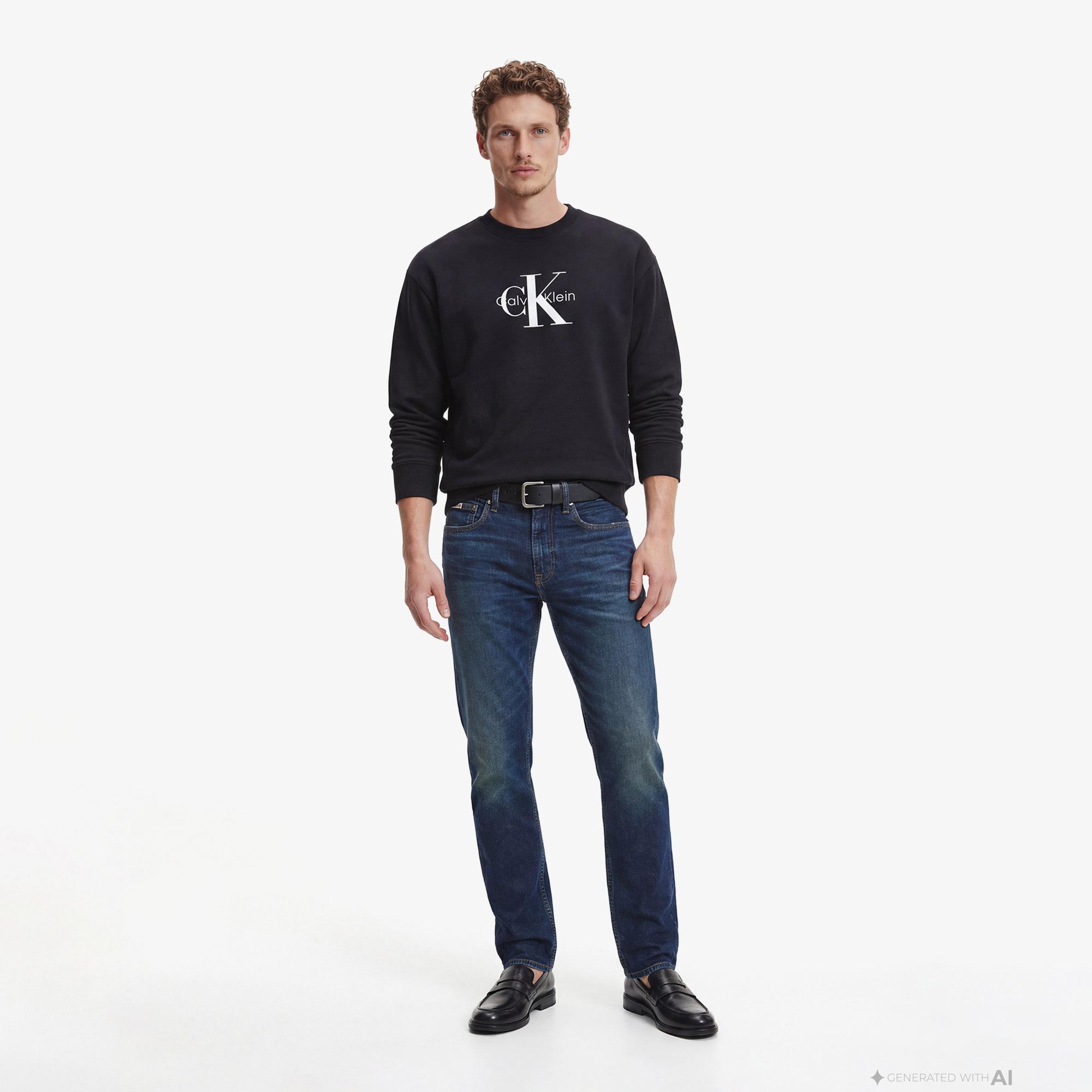 Calvin Klein Premium Terry Monologo Erkek Siyah Sweatshirt