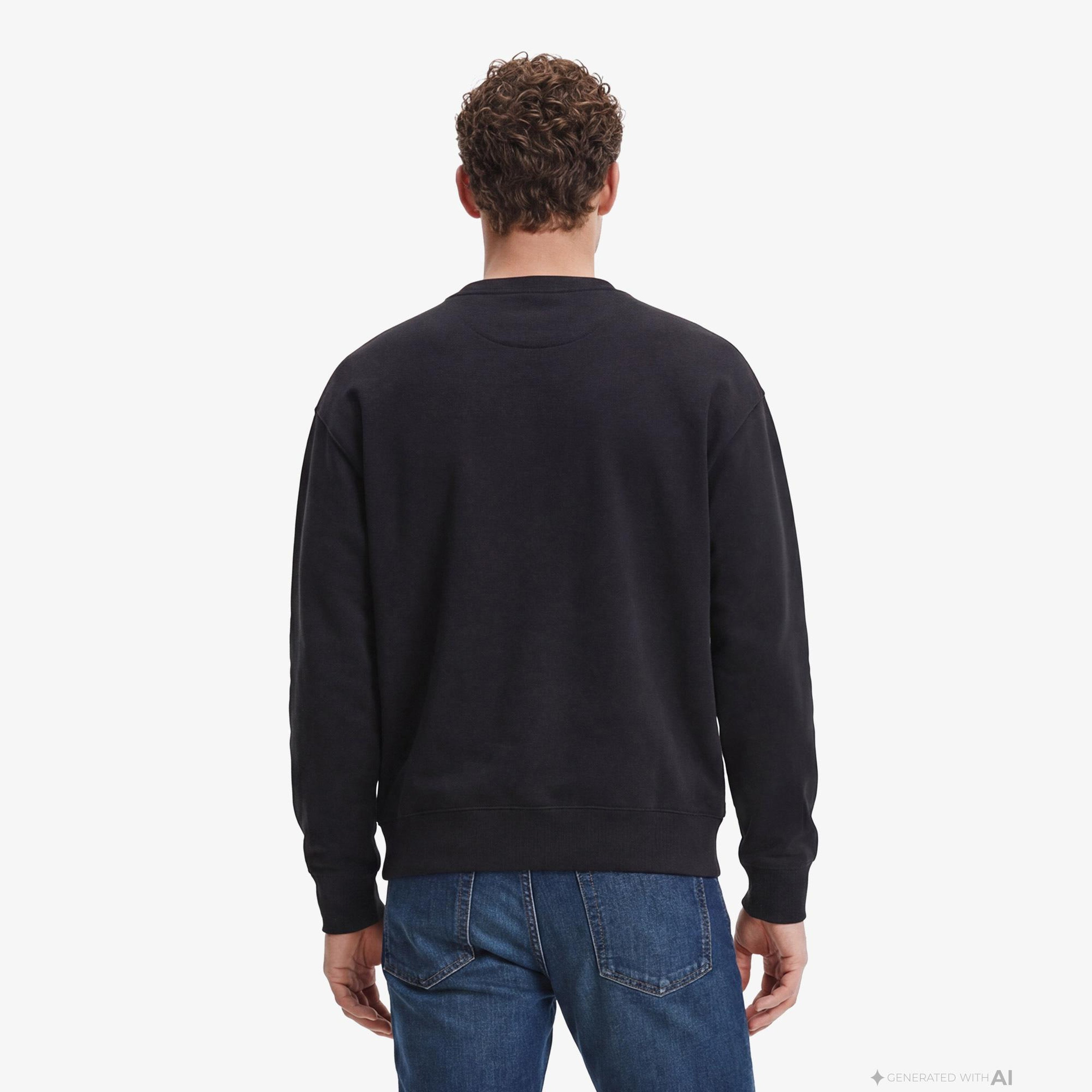 Calvin Klein Premium Terry Monologo Erkek Siyah Sweatshirt