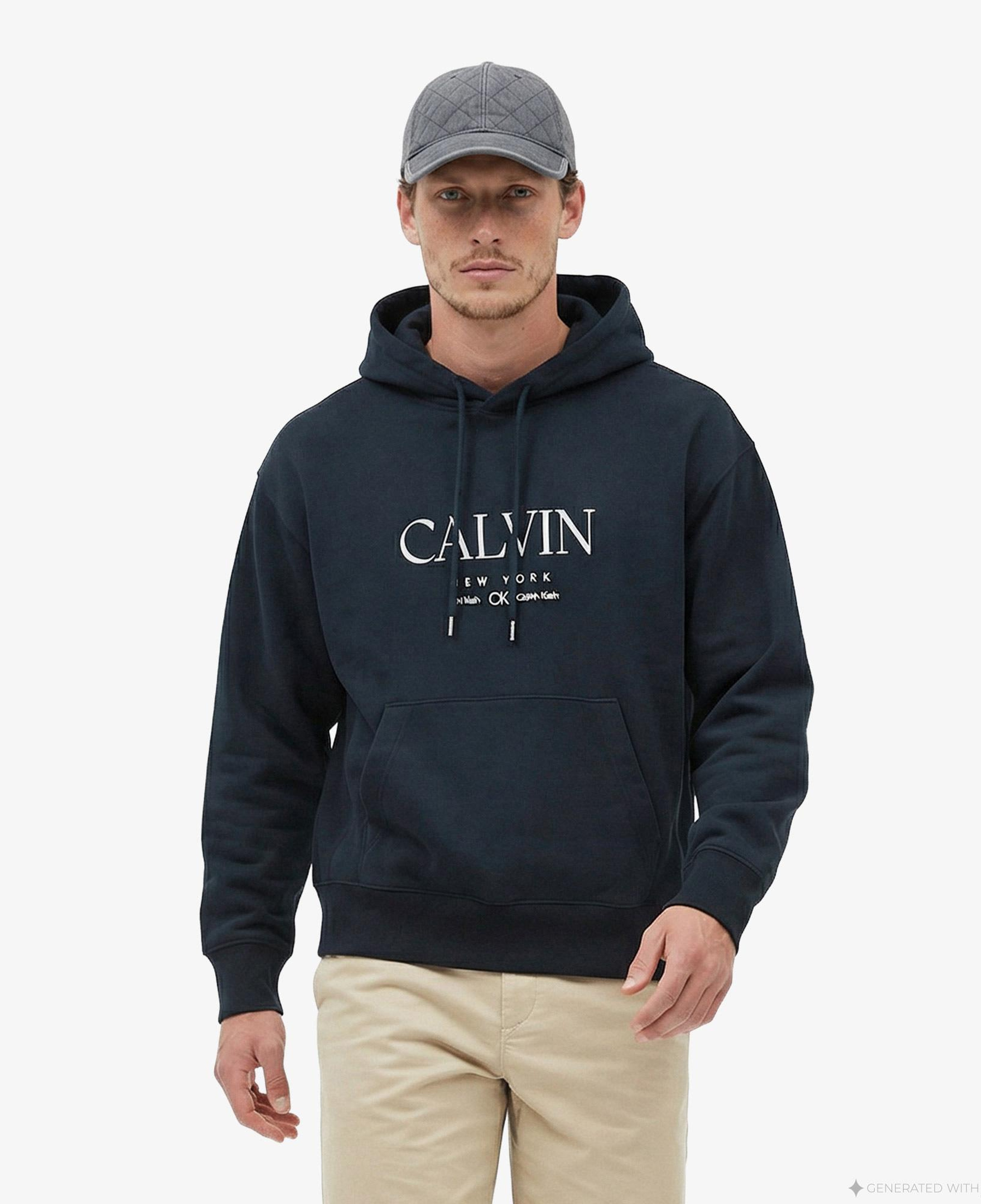 Calvin Klein Premium Fleece Graphic Erkek Mavi Sweatshirt
