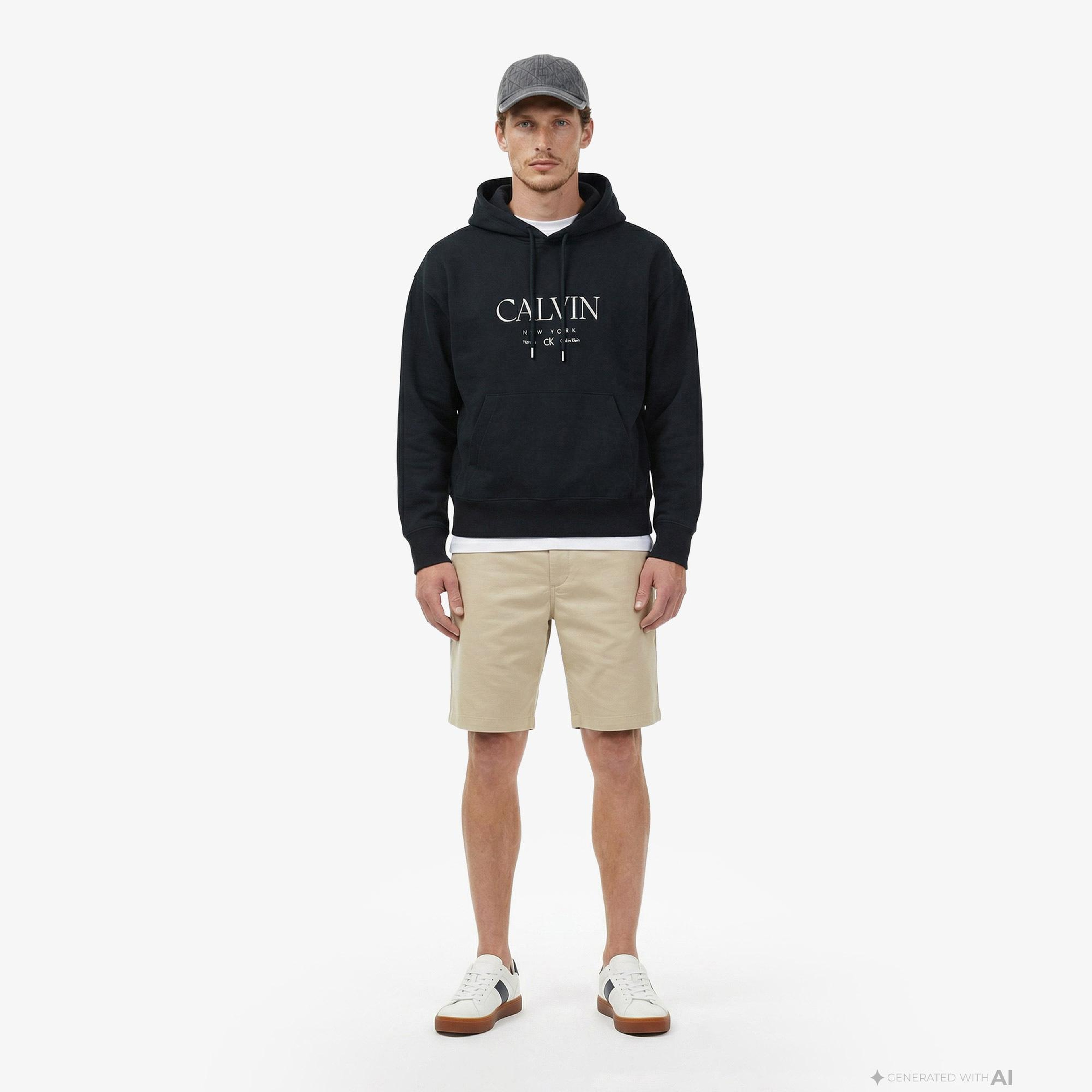 Calvin Klein Premium Fleece Graphic Erkek Mavi Sweatshirt