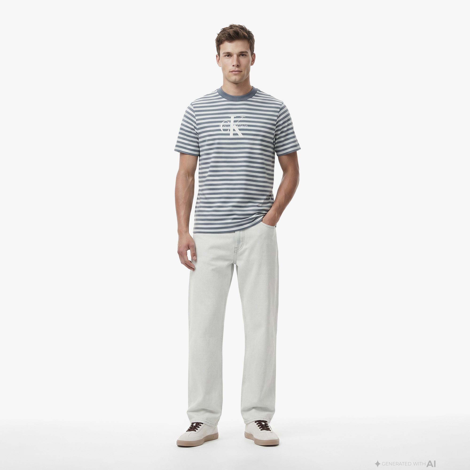 Calvin Klein Baggy Bleachout 205 Erkek Mavi Jean
