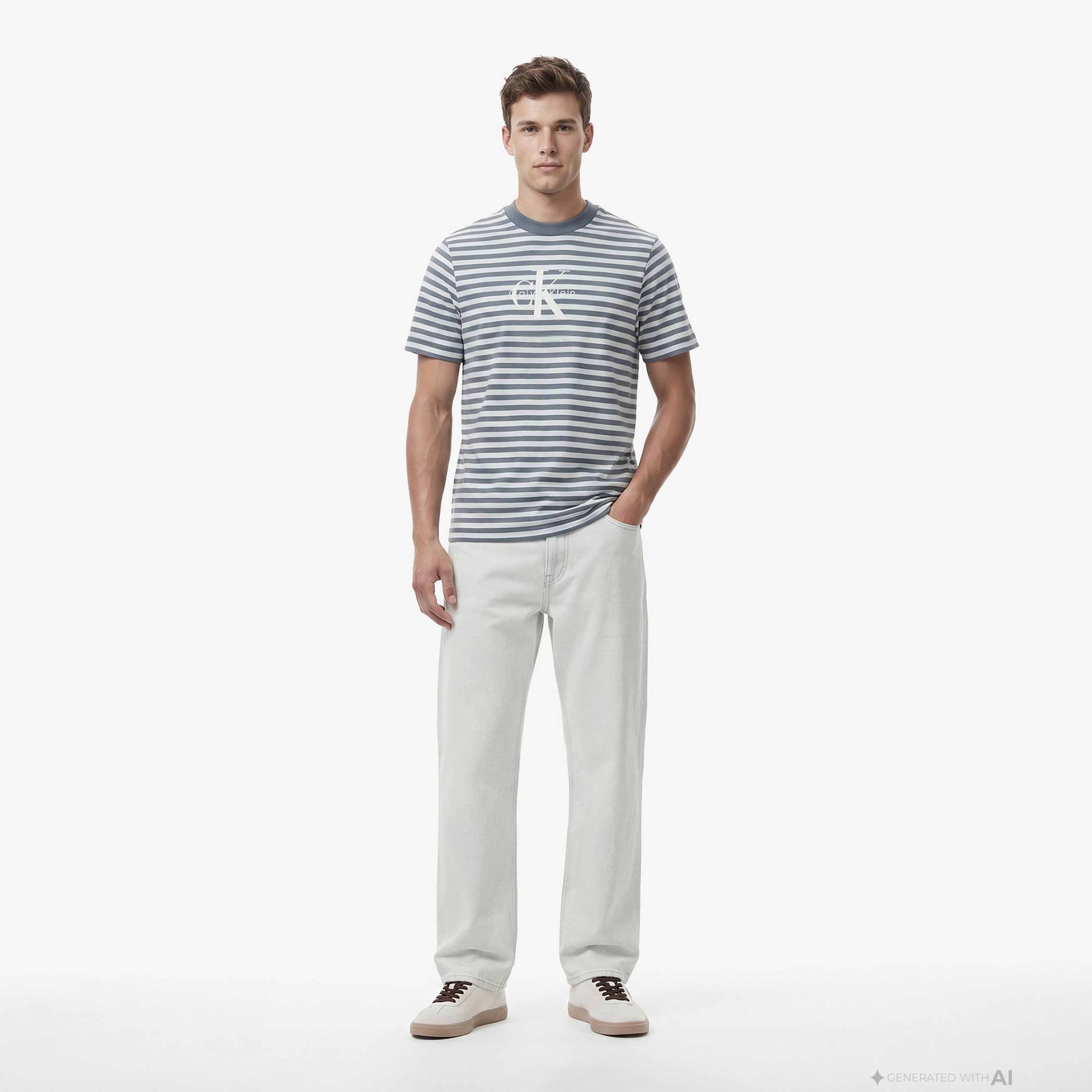 Calvin Klein Baggy Bleachout 205 Erkek Mavi Jean