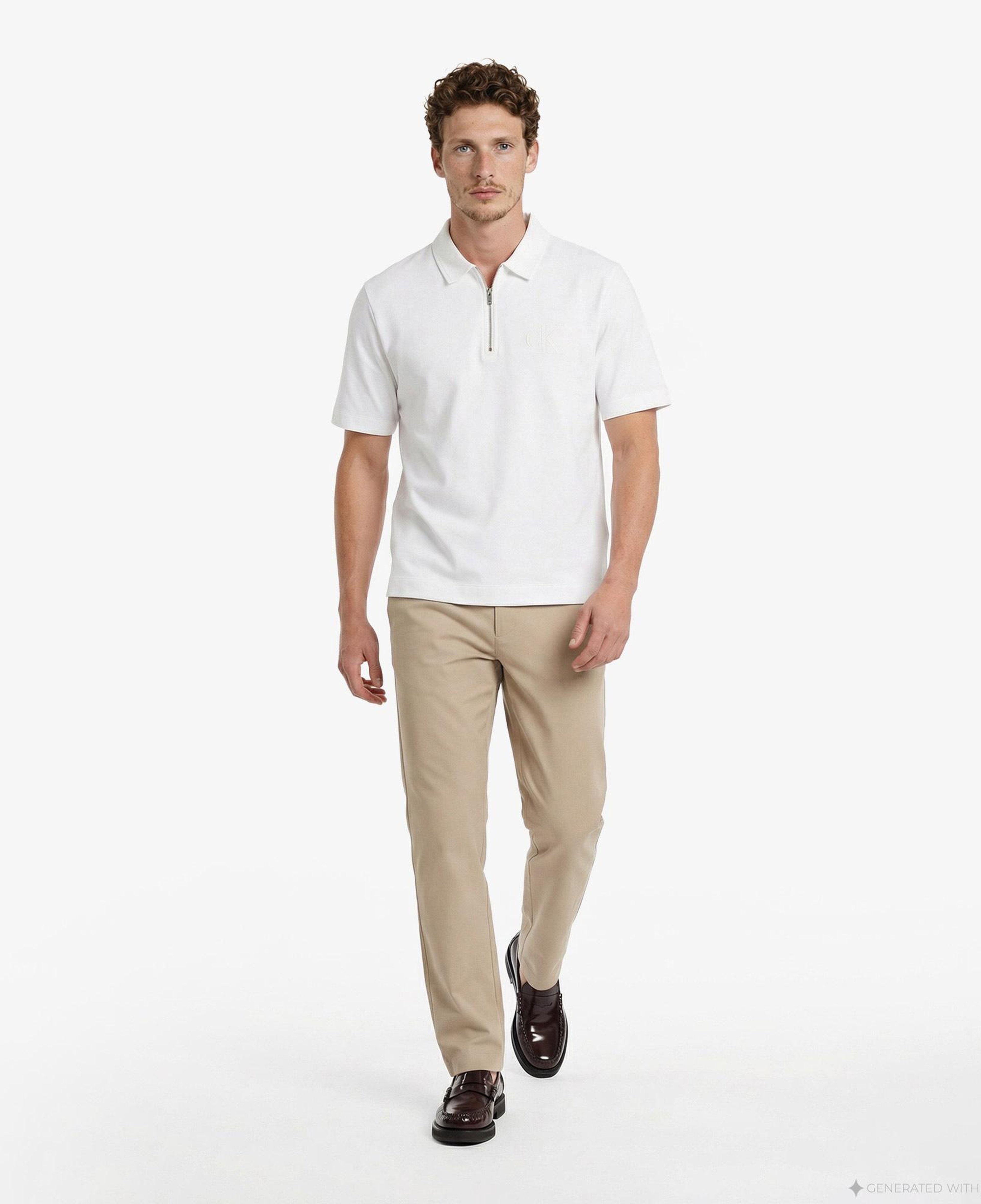 Calvin Klein Cooling Pique Embossed Erkek Beyaz Polo