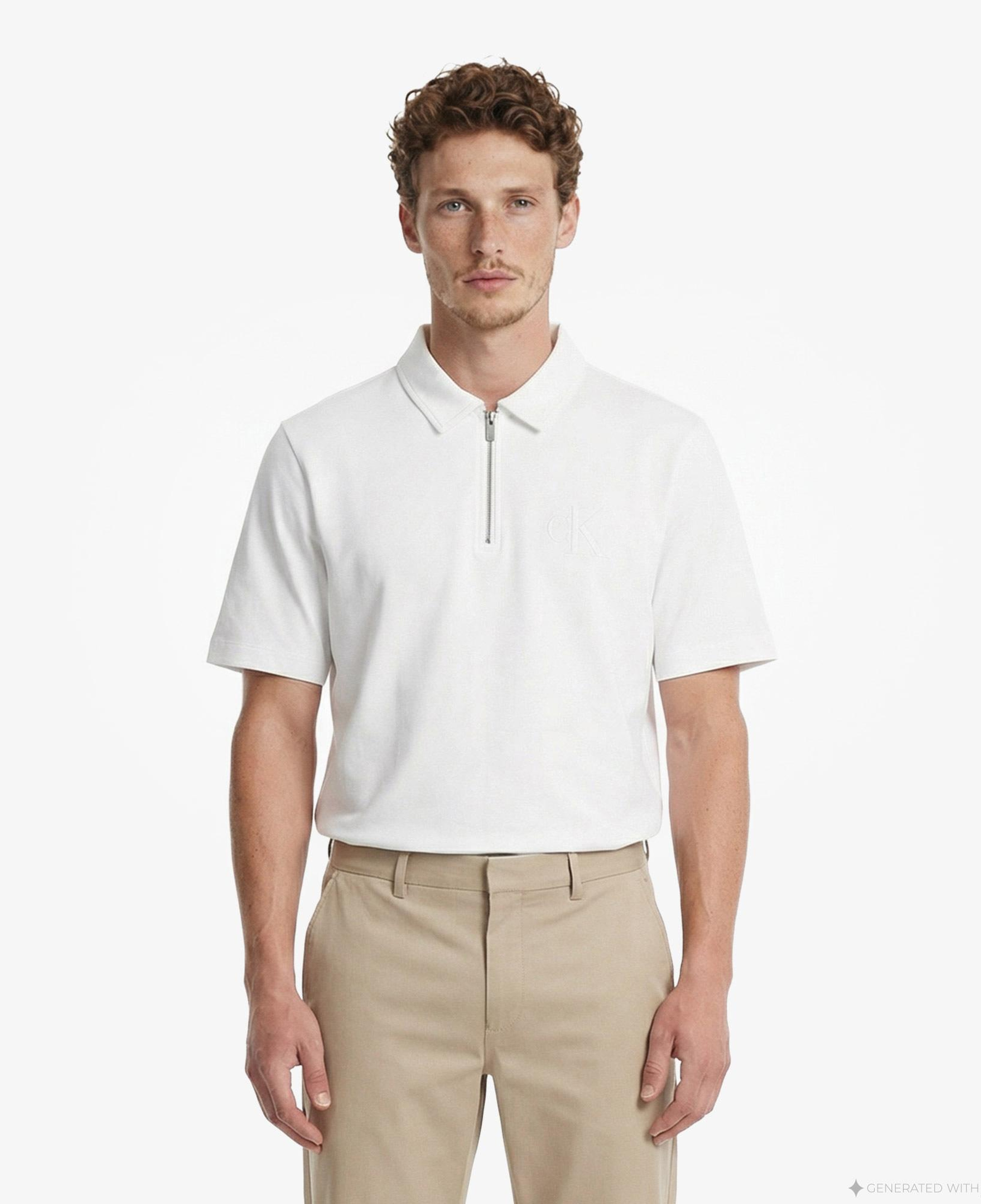 Calvin Klein Cooling Pique Embossed Erkek Beyaz Polo