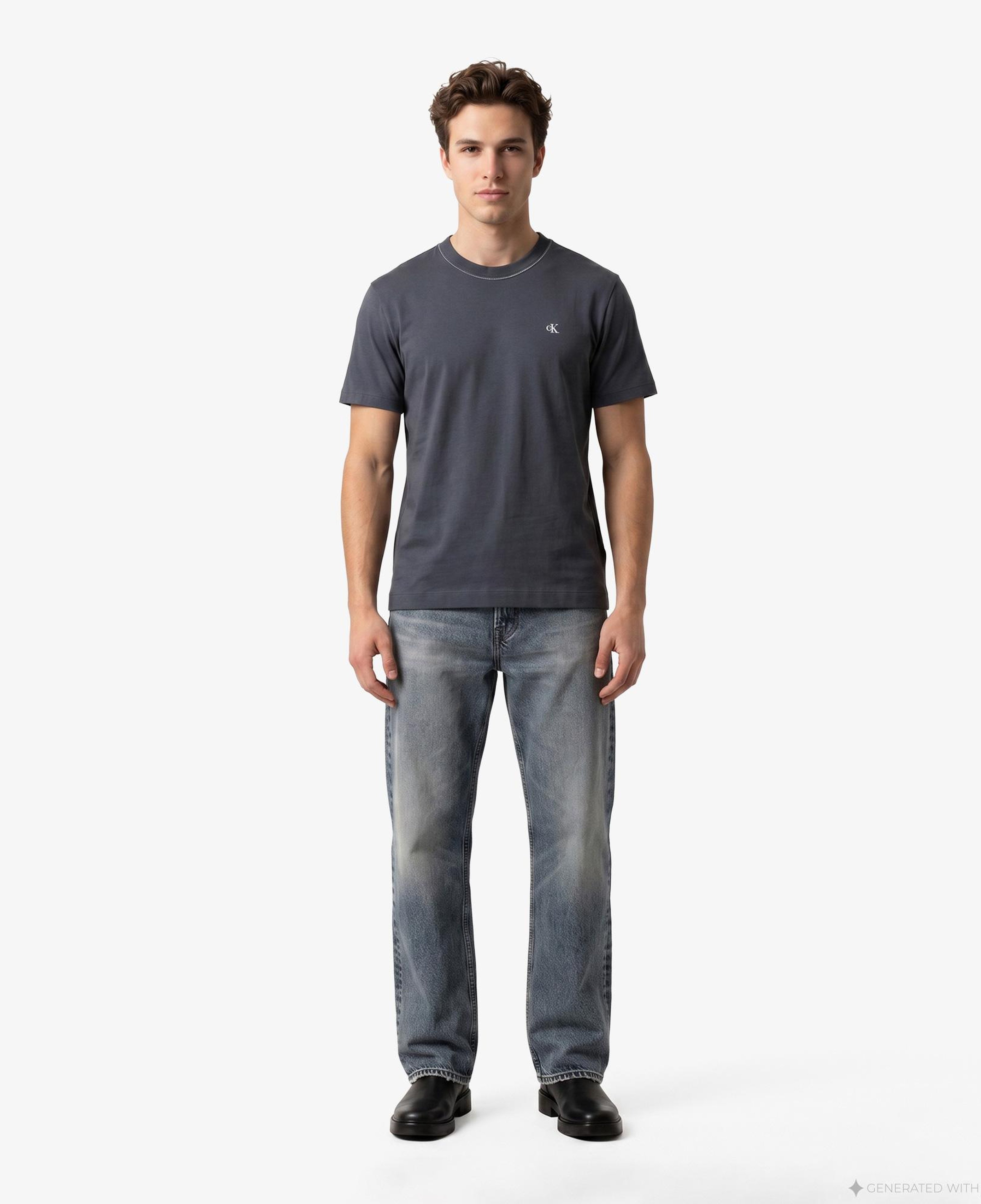 Calvin Klein Contrast Collar Stitch Crewnk Erkek Gri T-Shirt
