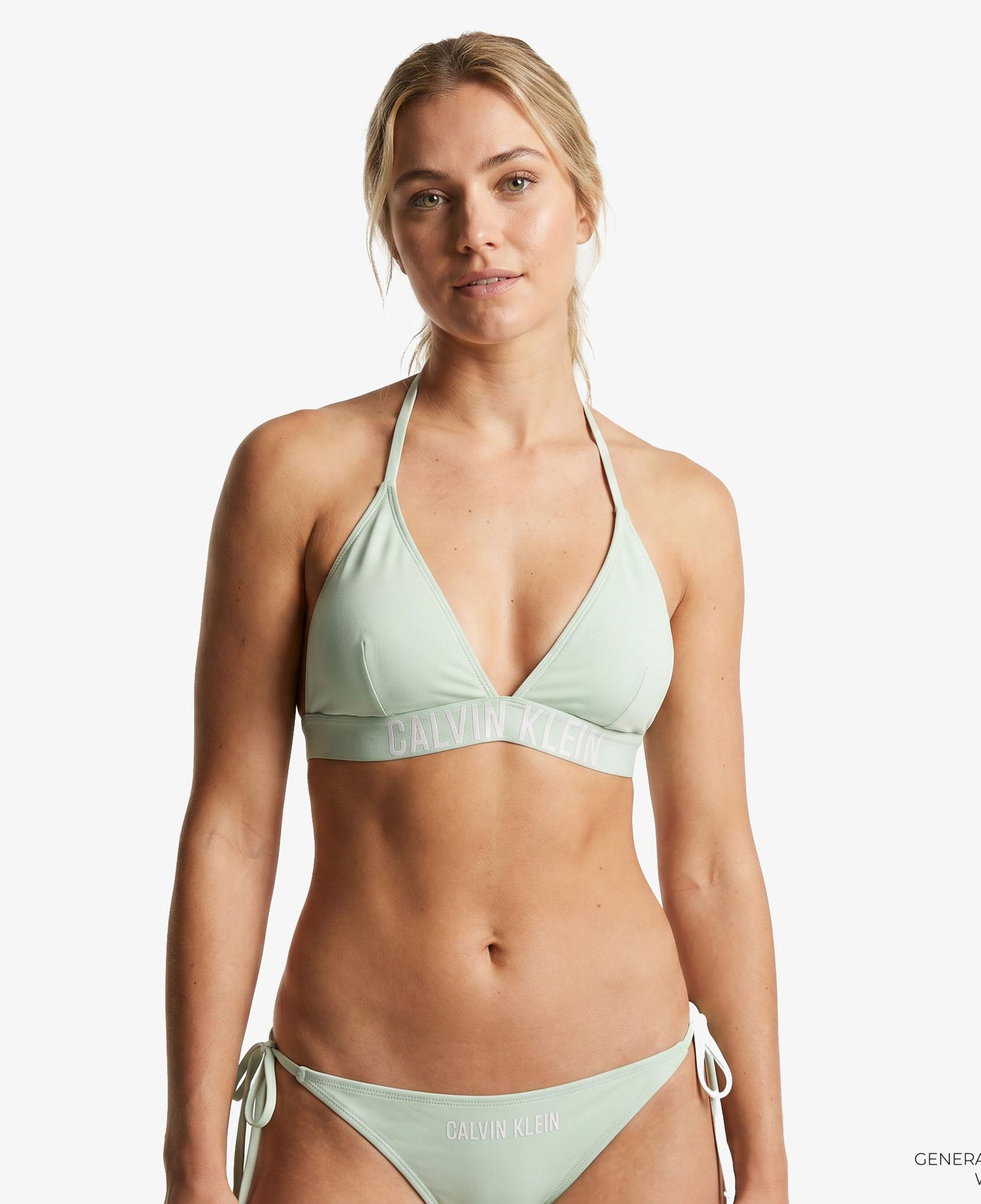Calvin Klein Halter Triangle Kadın Haki Bikini Üstü