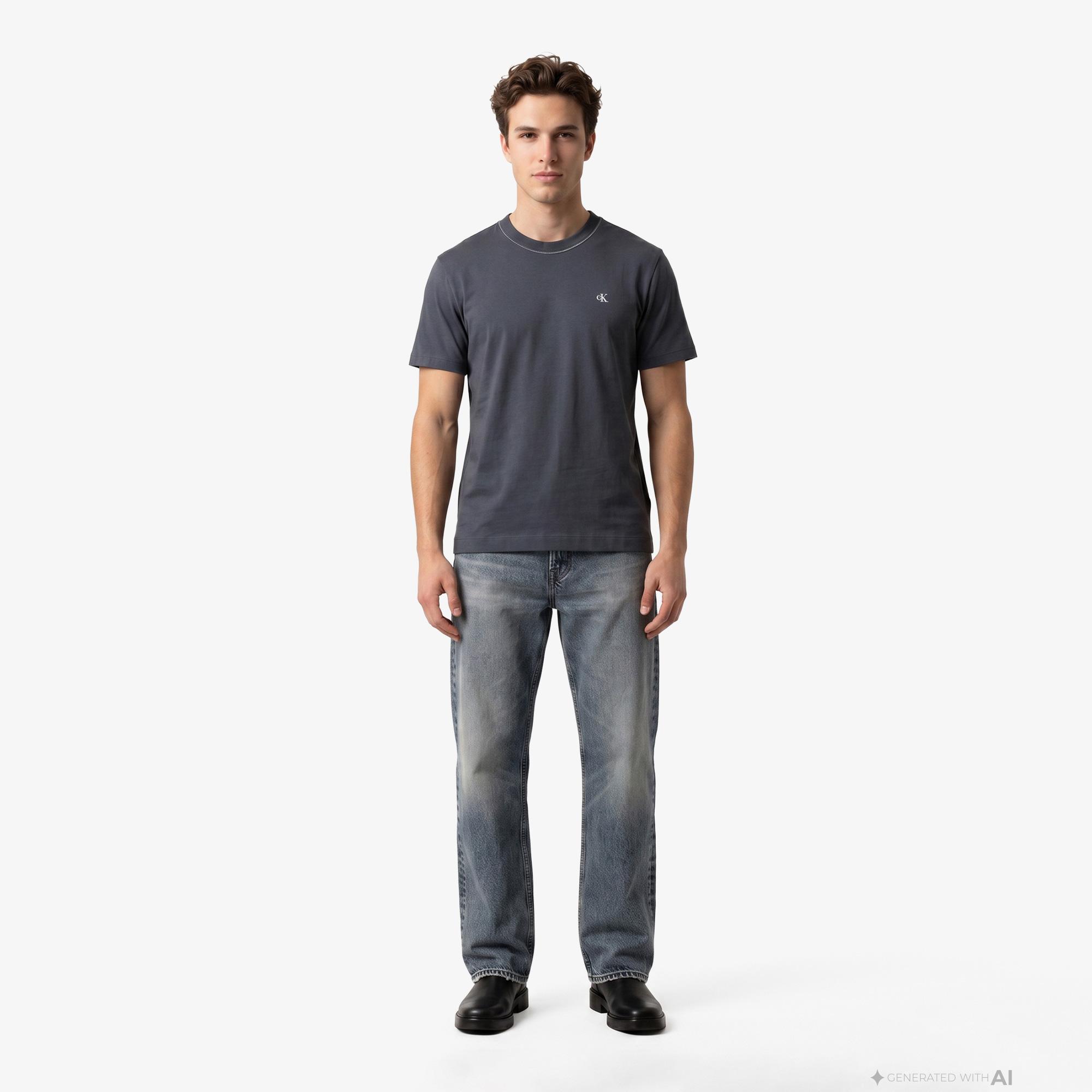 Calvin Klein Contrast Collar Stitch Crewnk Erkek Gri T-Shirt