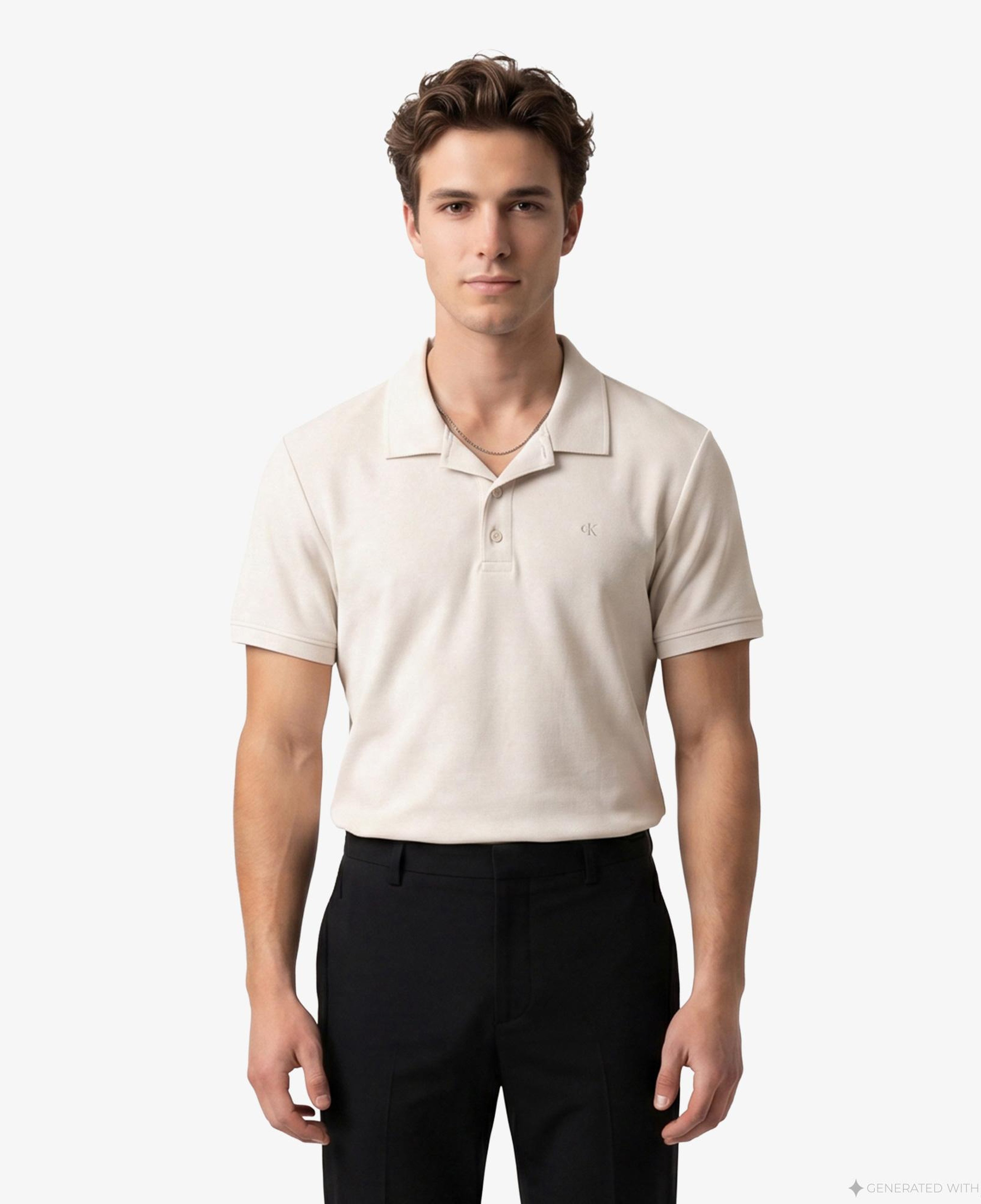 Calvin Klein Easy Micro Waffle Camp Erkek Bej Polo