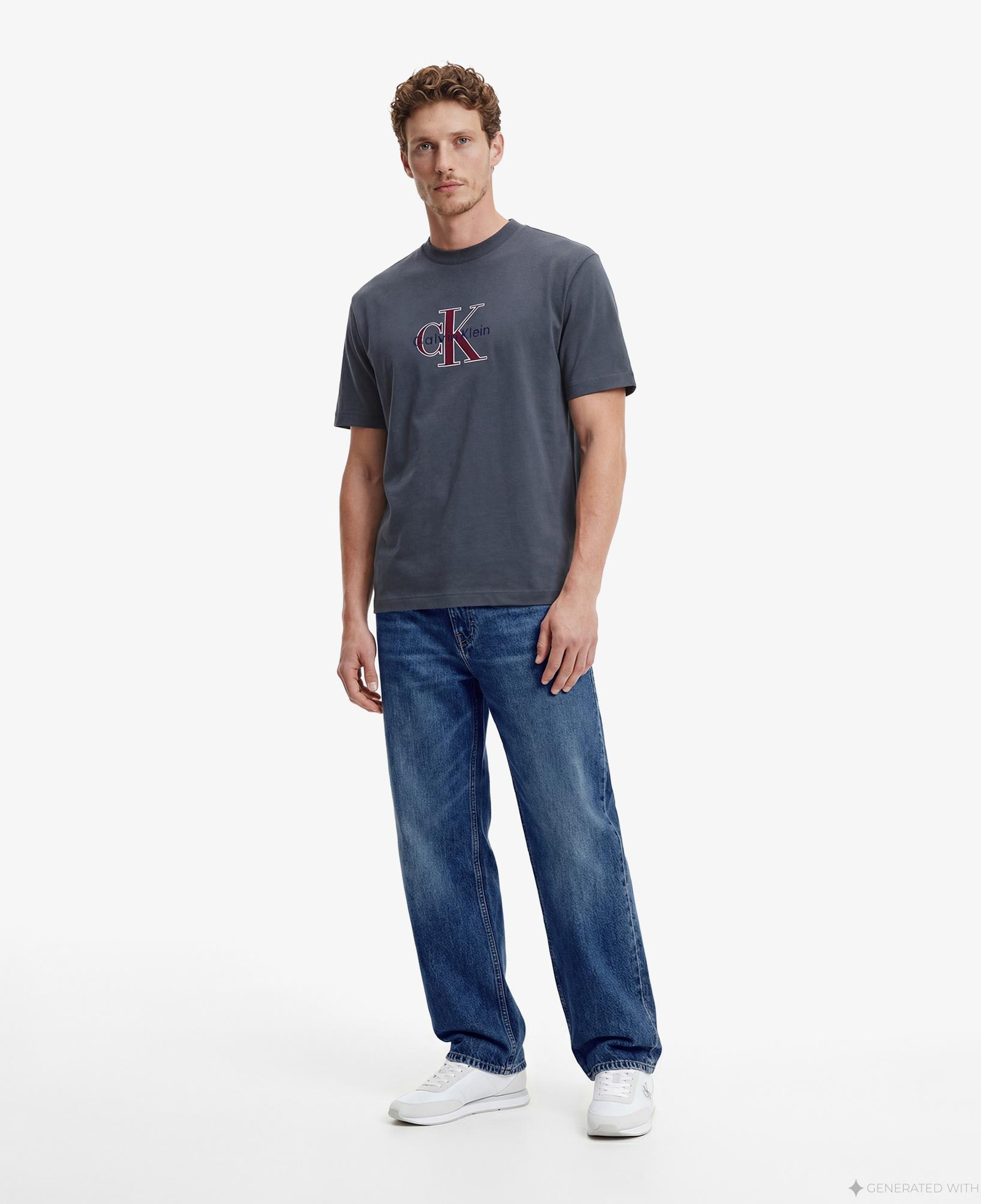 Calvin Klein Tricolor Monologo Graphic Erkek Mavi T-Shirt