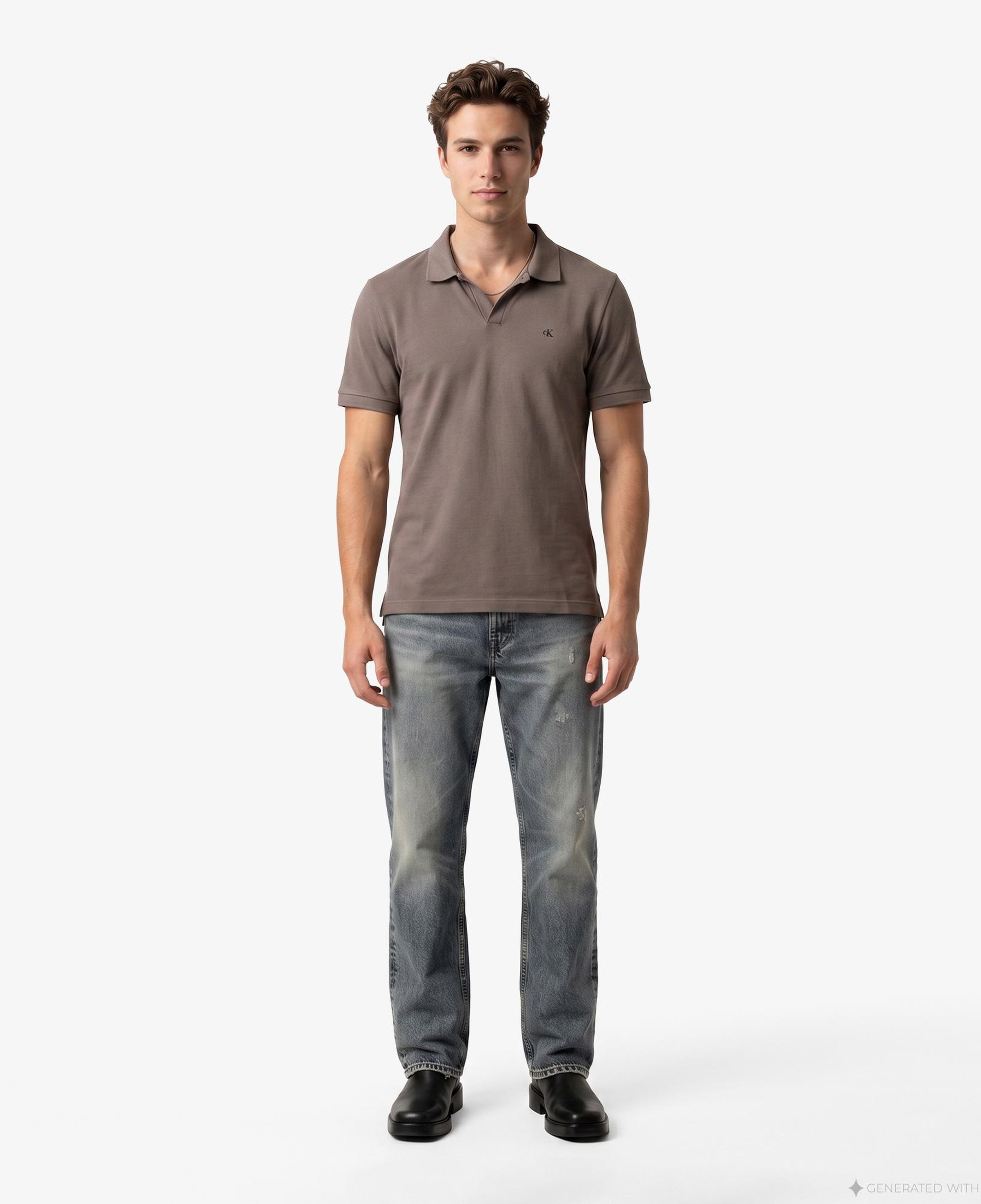 Calvin Klein Open Collar Casual Pique Erkek Kahverengi Polo