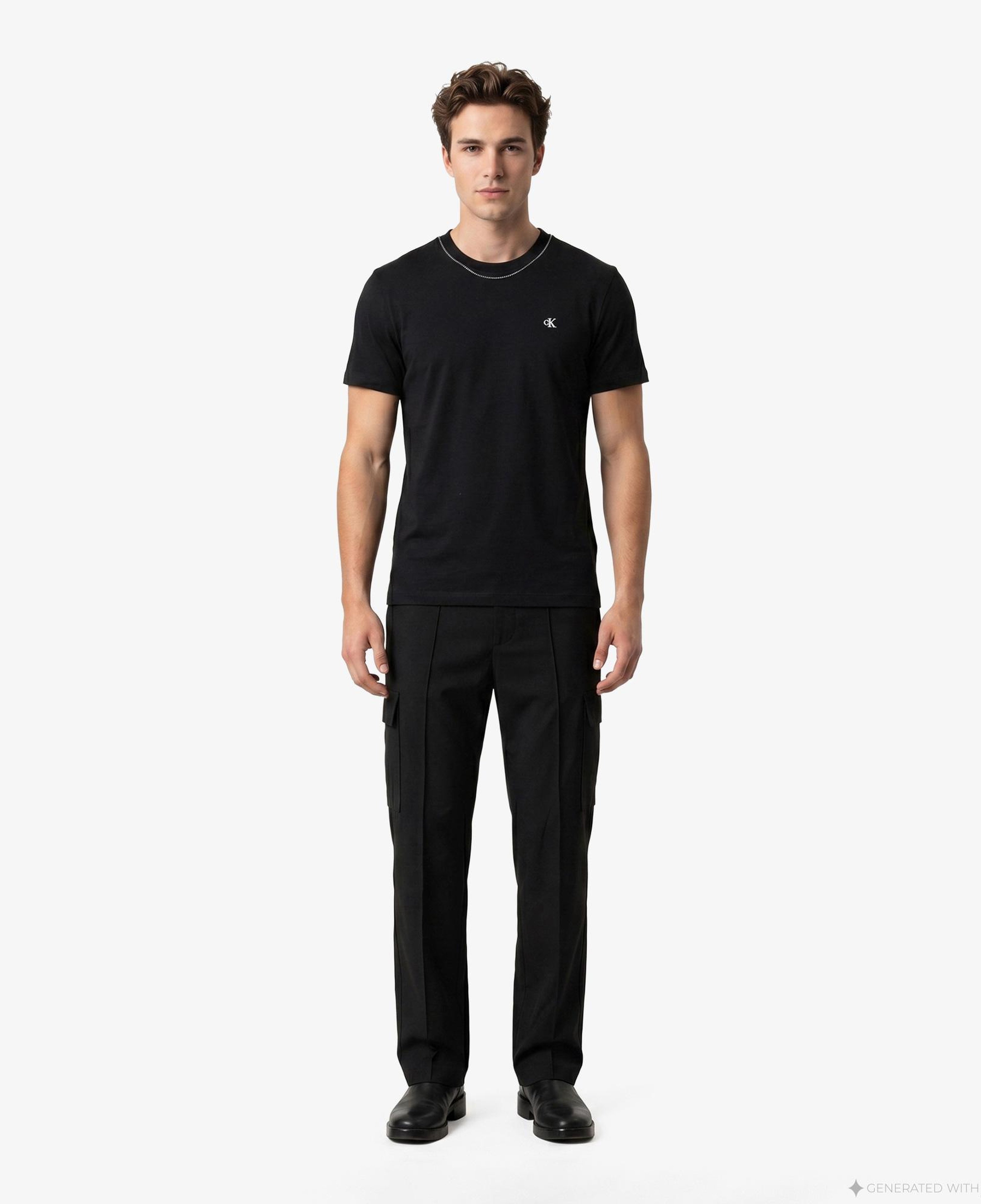 Calvin Klein Contrast Collar Stitch Crewnk Erkek Siyah T-Shirt