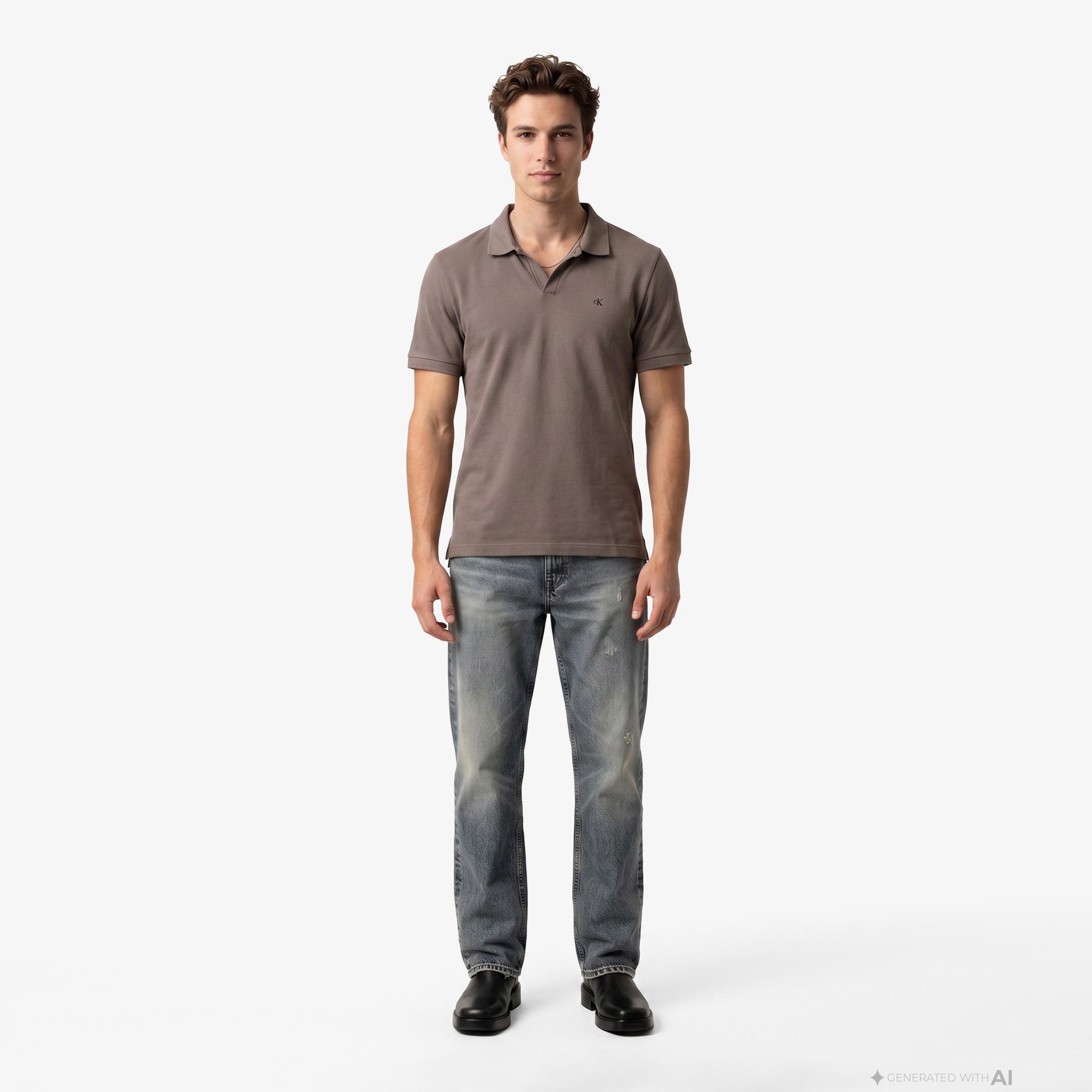 Calvin Klein Open Collar Casual Pique Erkek Kahverengi Polo