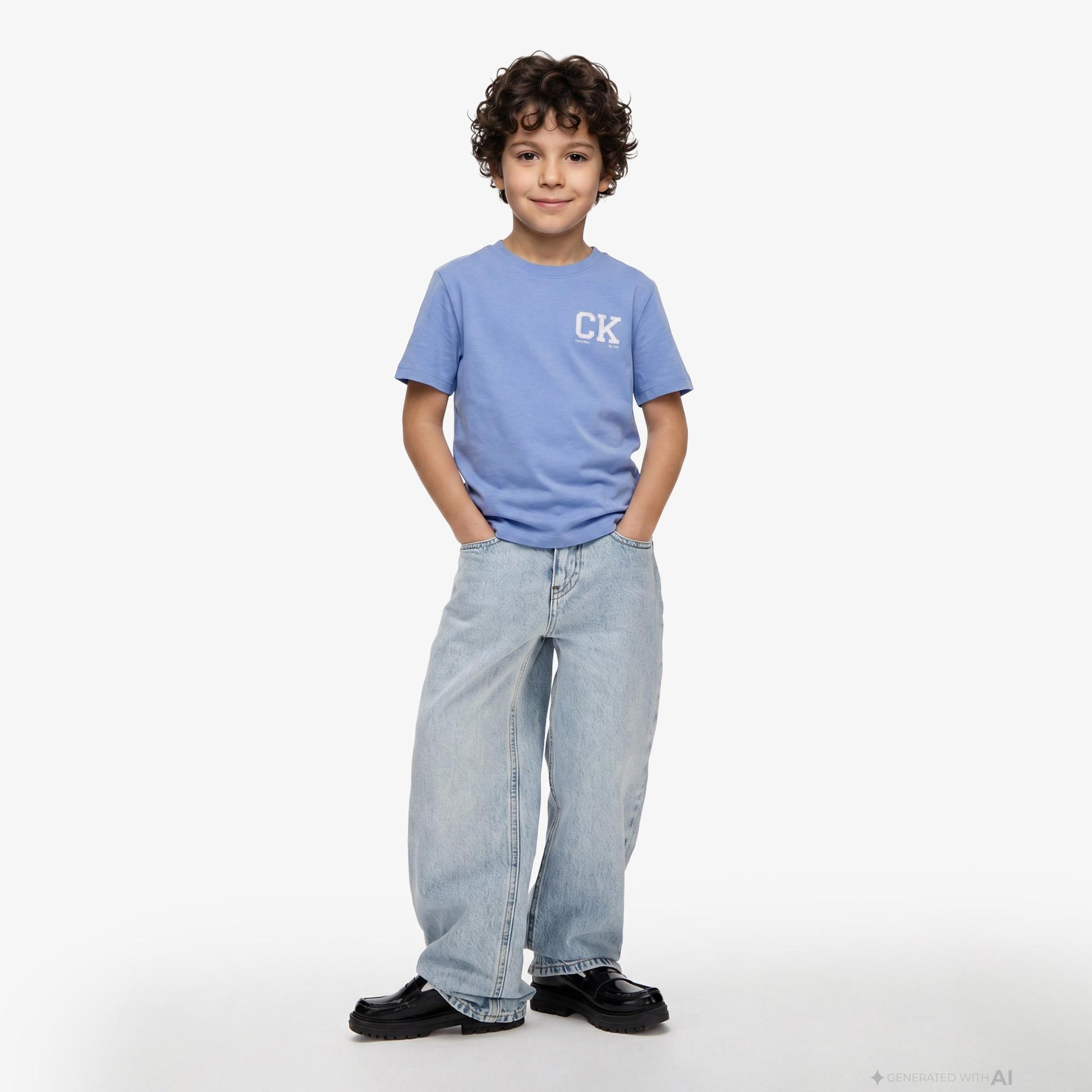 Calvin Klein Chest Logo Çocuk Mavi T-Shirt