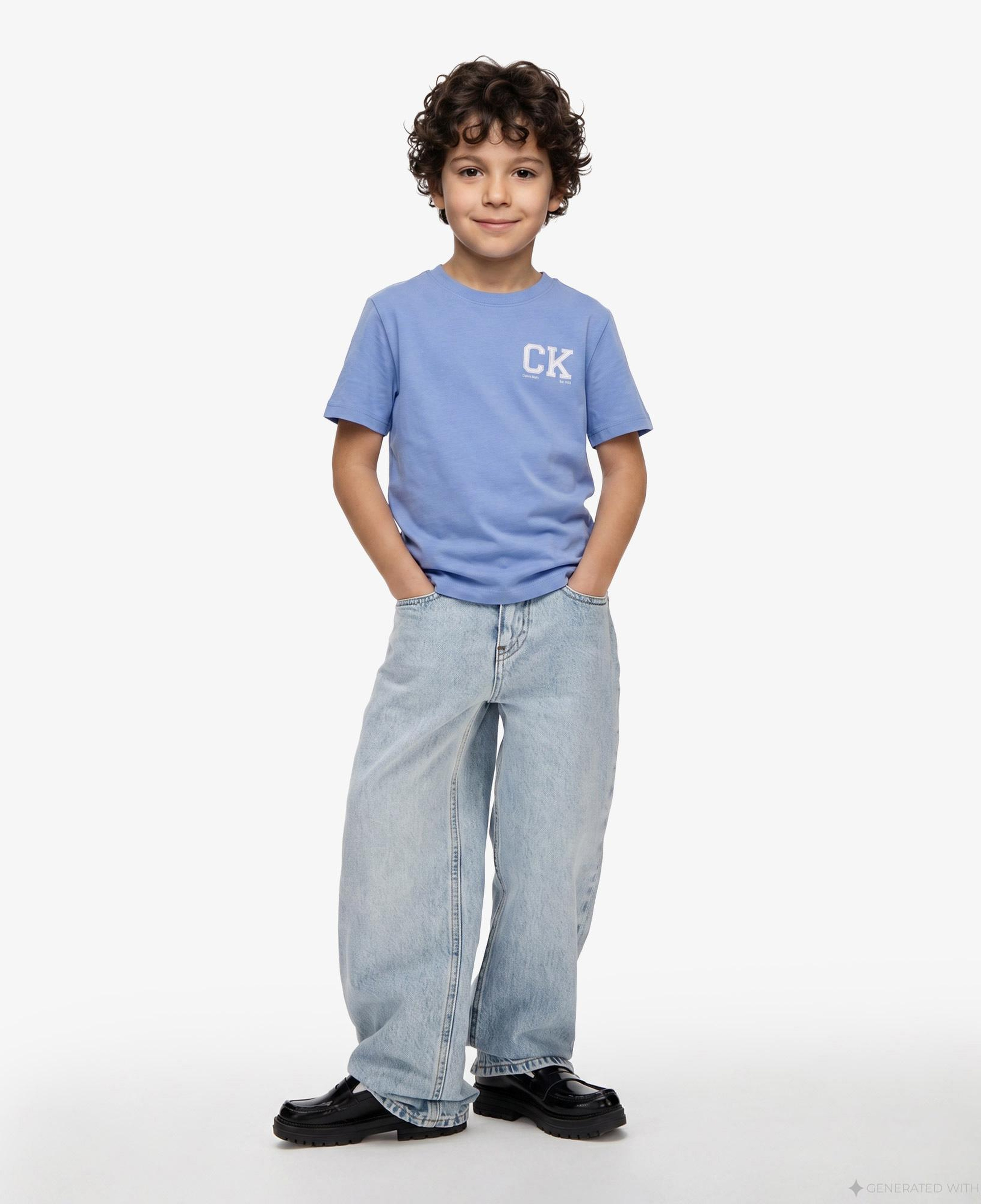 Calvin Klein Chest Logo Çocuk Mavi T-Shirt