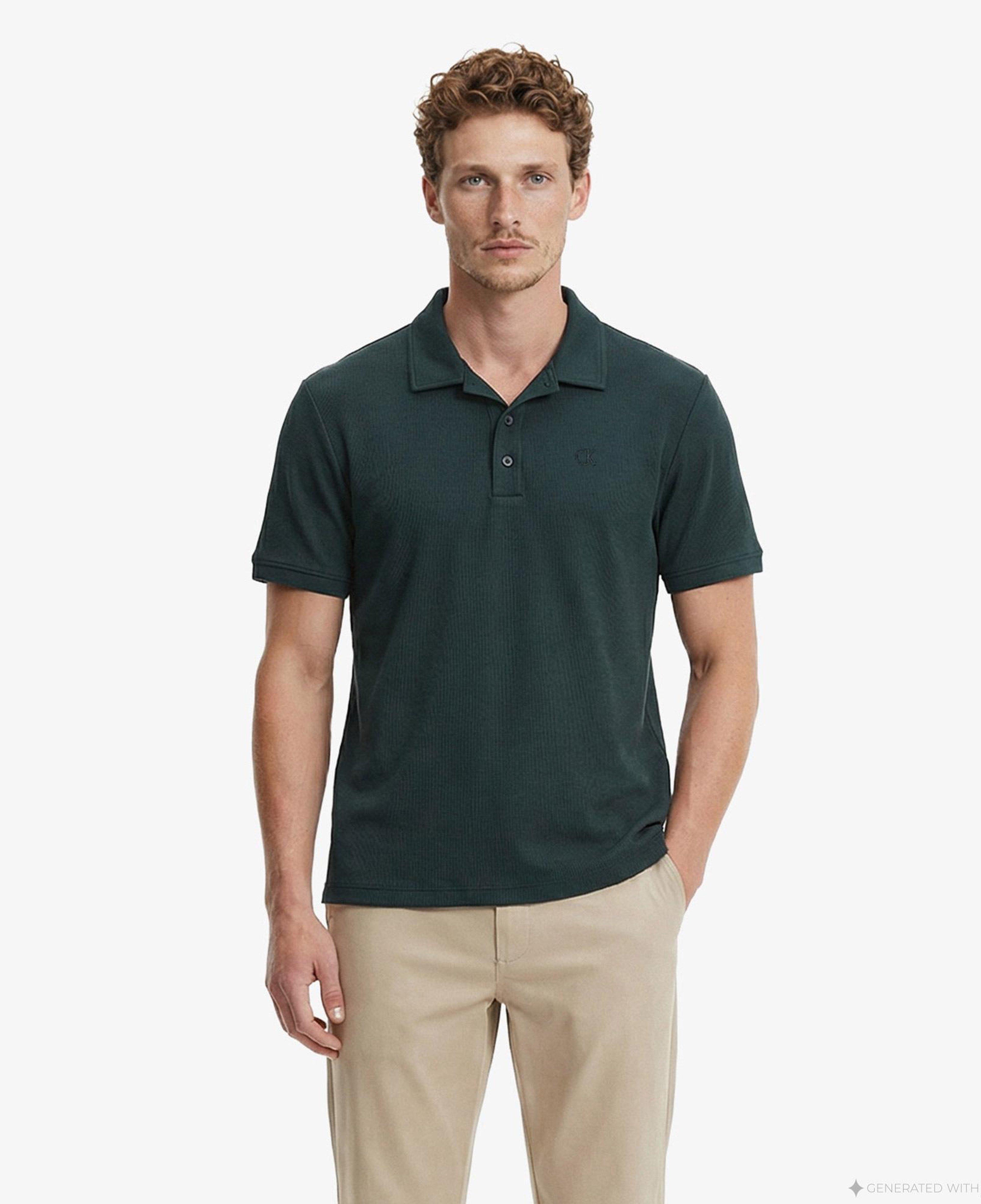 Calvin Klein Easy Micro Waffle Camp Erkek Yeşil Polo