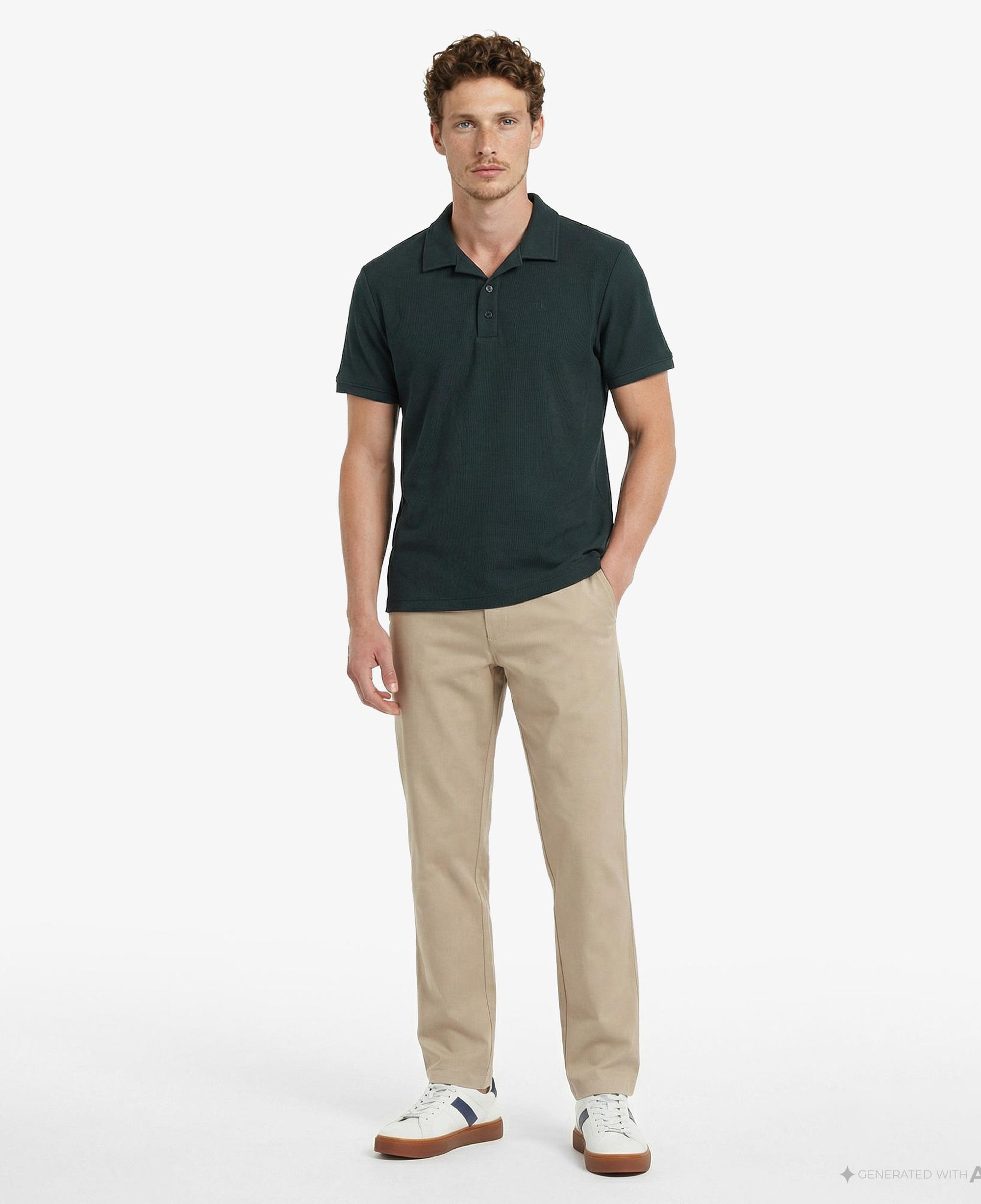 Calvin Klein Easy Micro Waffle Camp Erkek Yeşil Polo