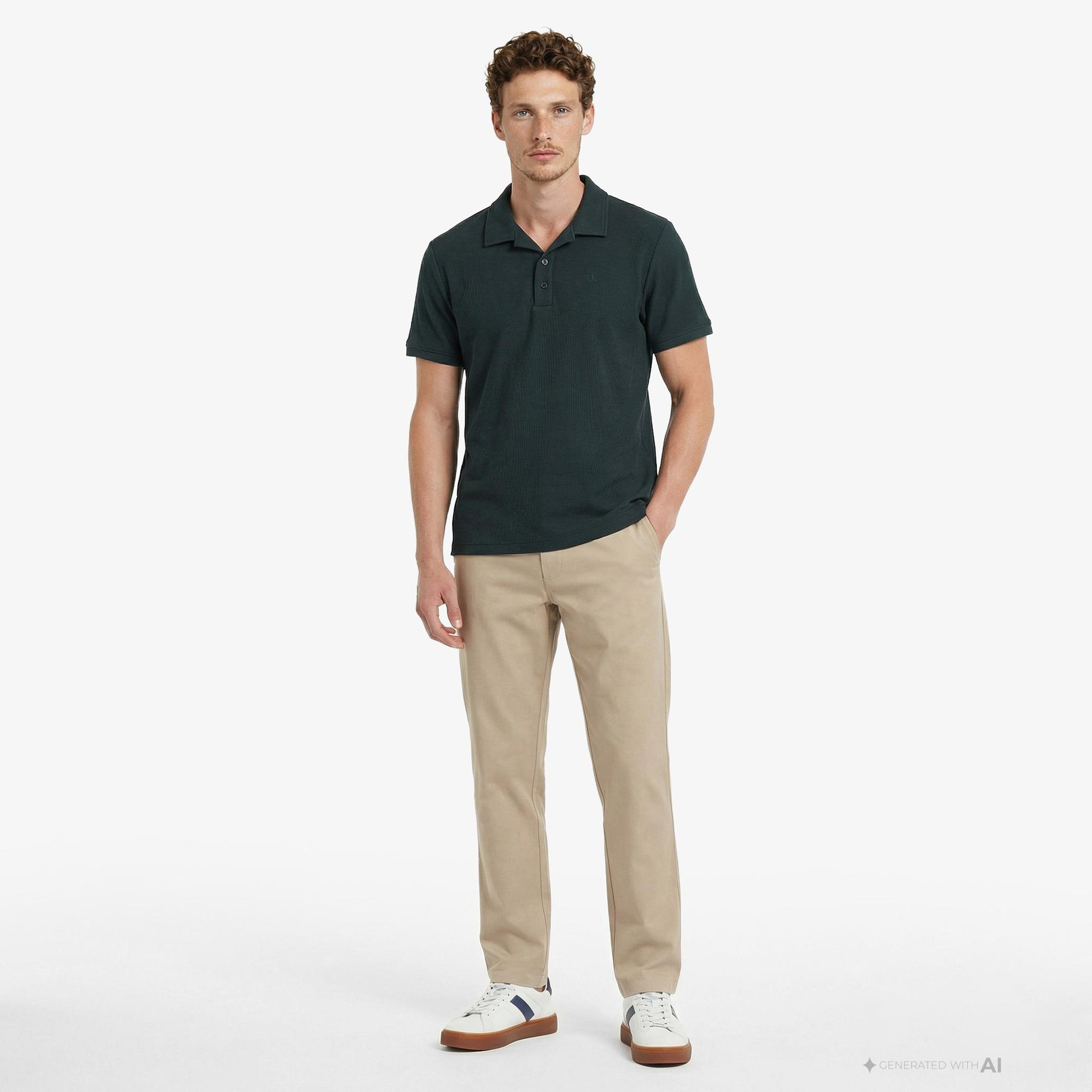 Calvin Klein Easy Micro Waffle Camp Erkek Yeşil Polo