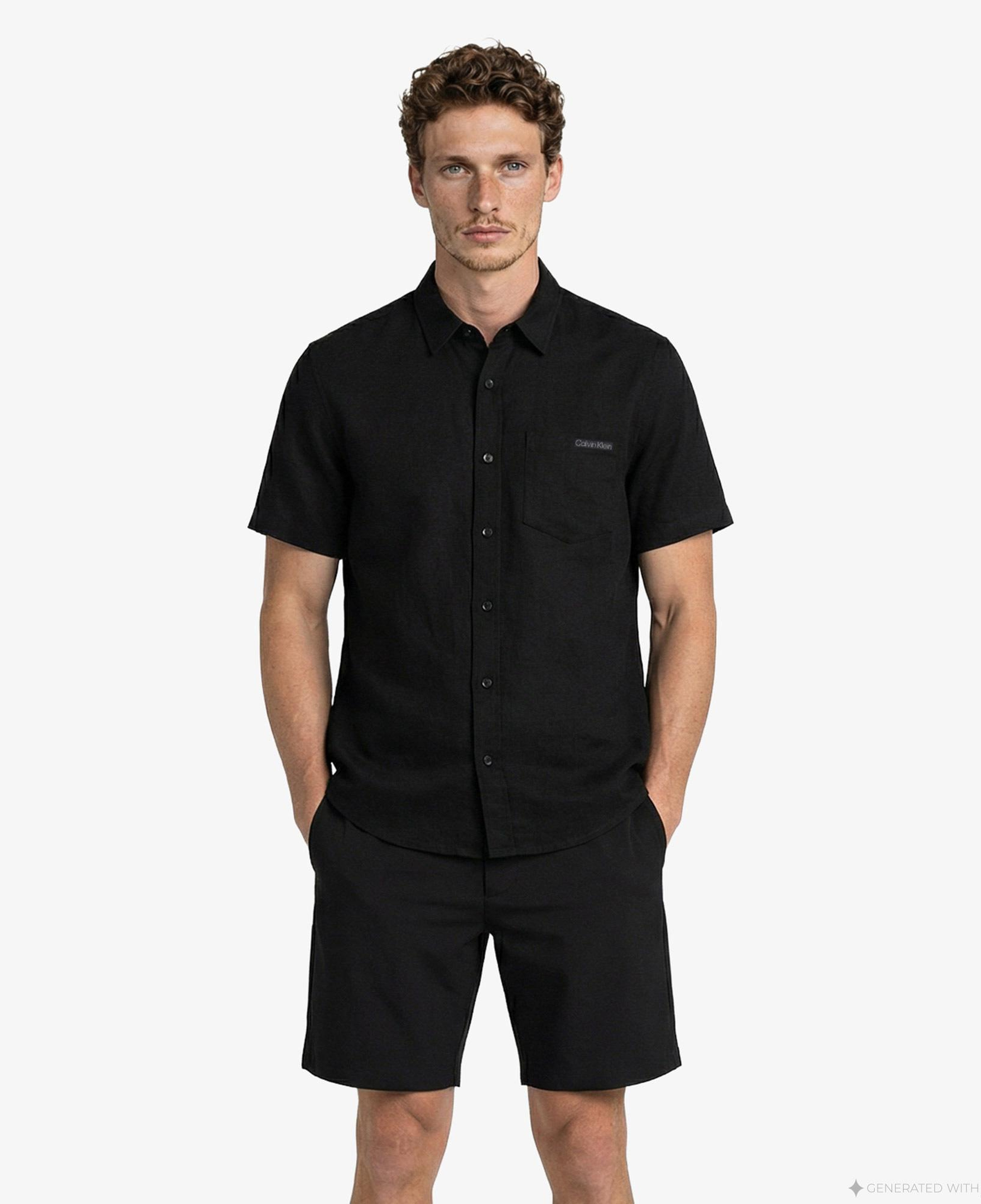 Calvin Klein Solid Causal Classic Erkek Siyah Keten Gömlek
