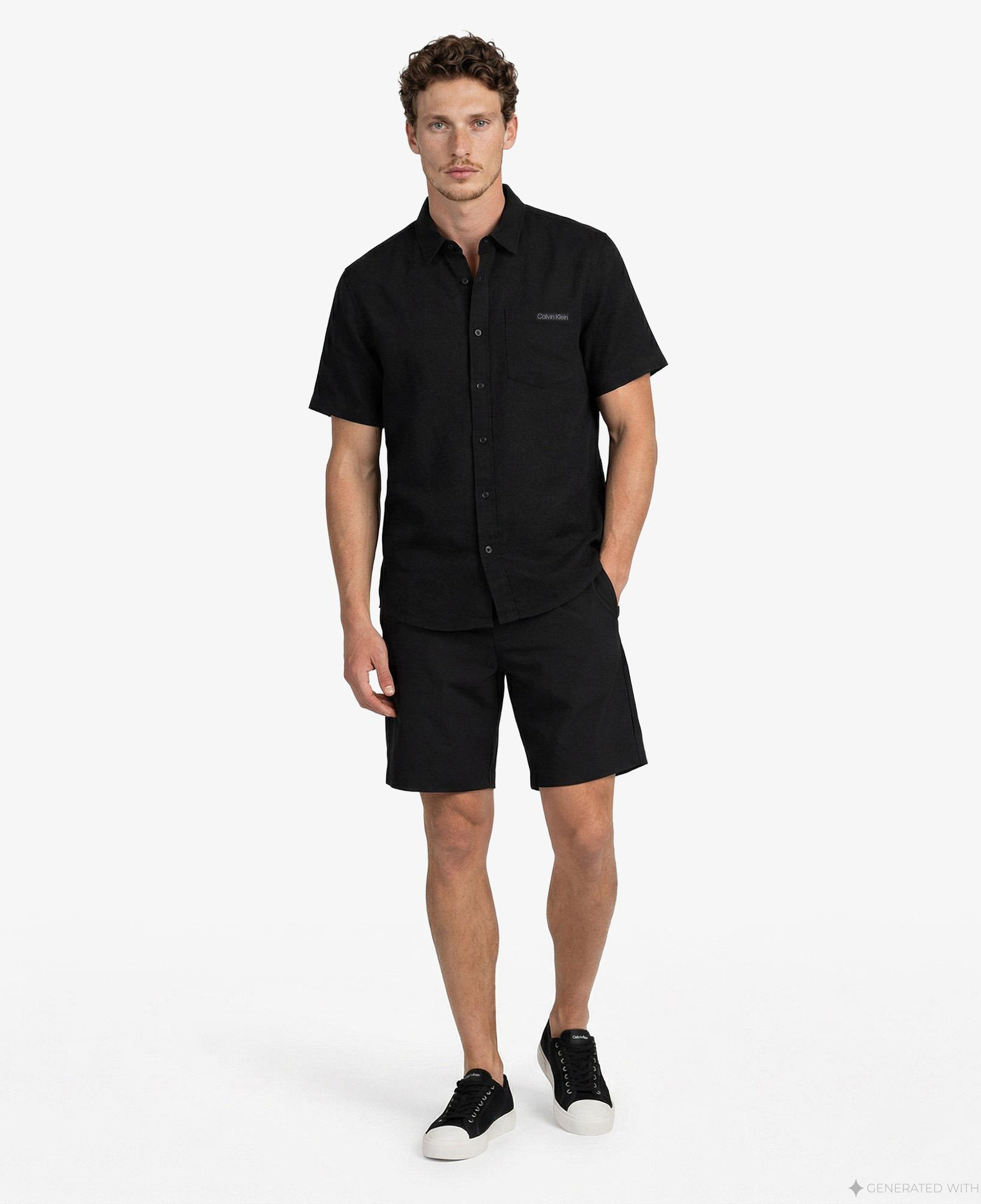Calvin Klein Solid Causal Classic Erkek Siyah Keten Gömlek