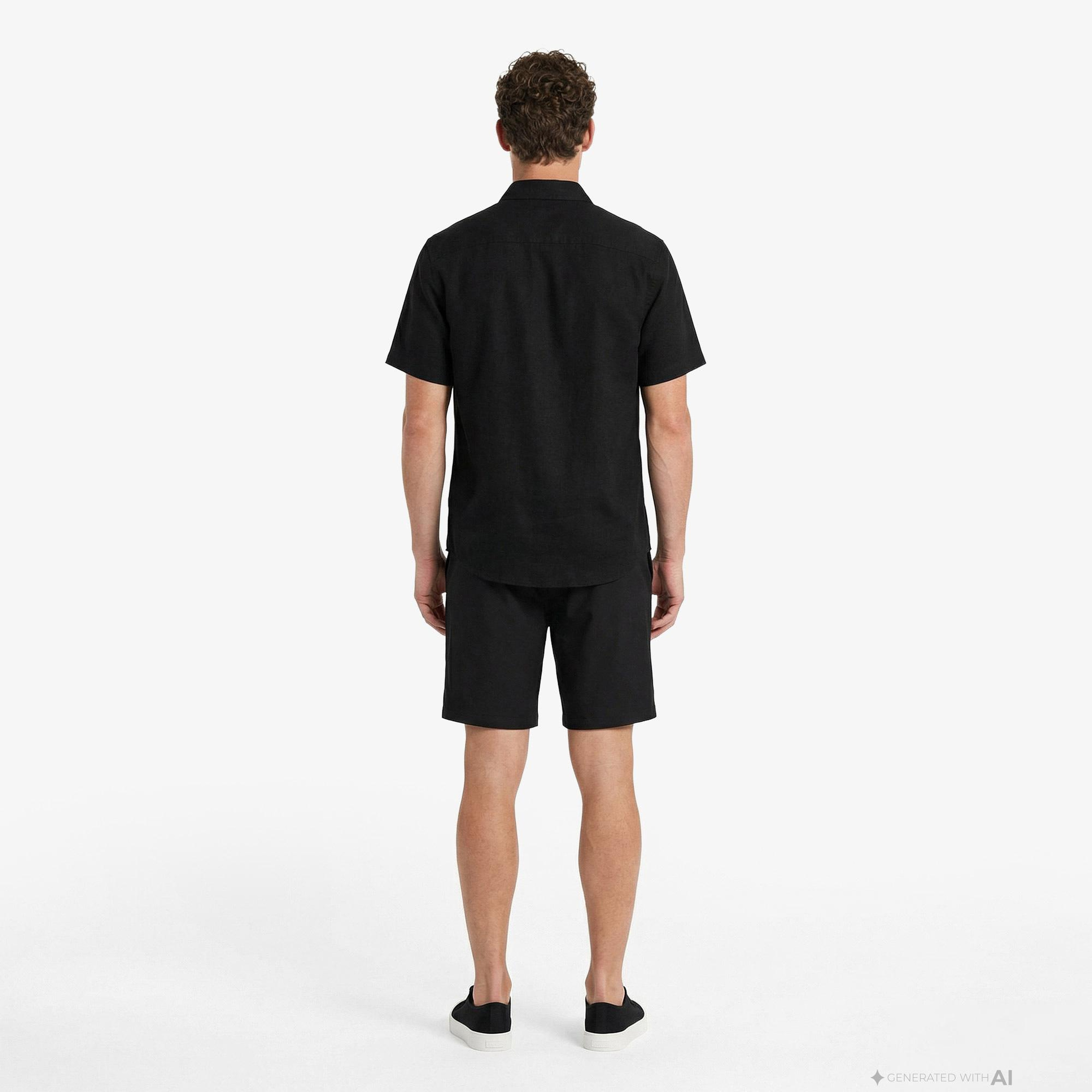 Calvin Klein Solid Causal Classic Erkek Siyah Keten Gömlek