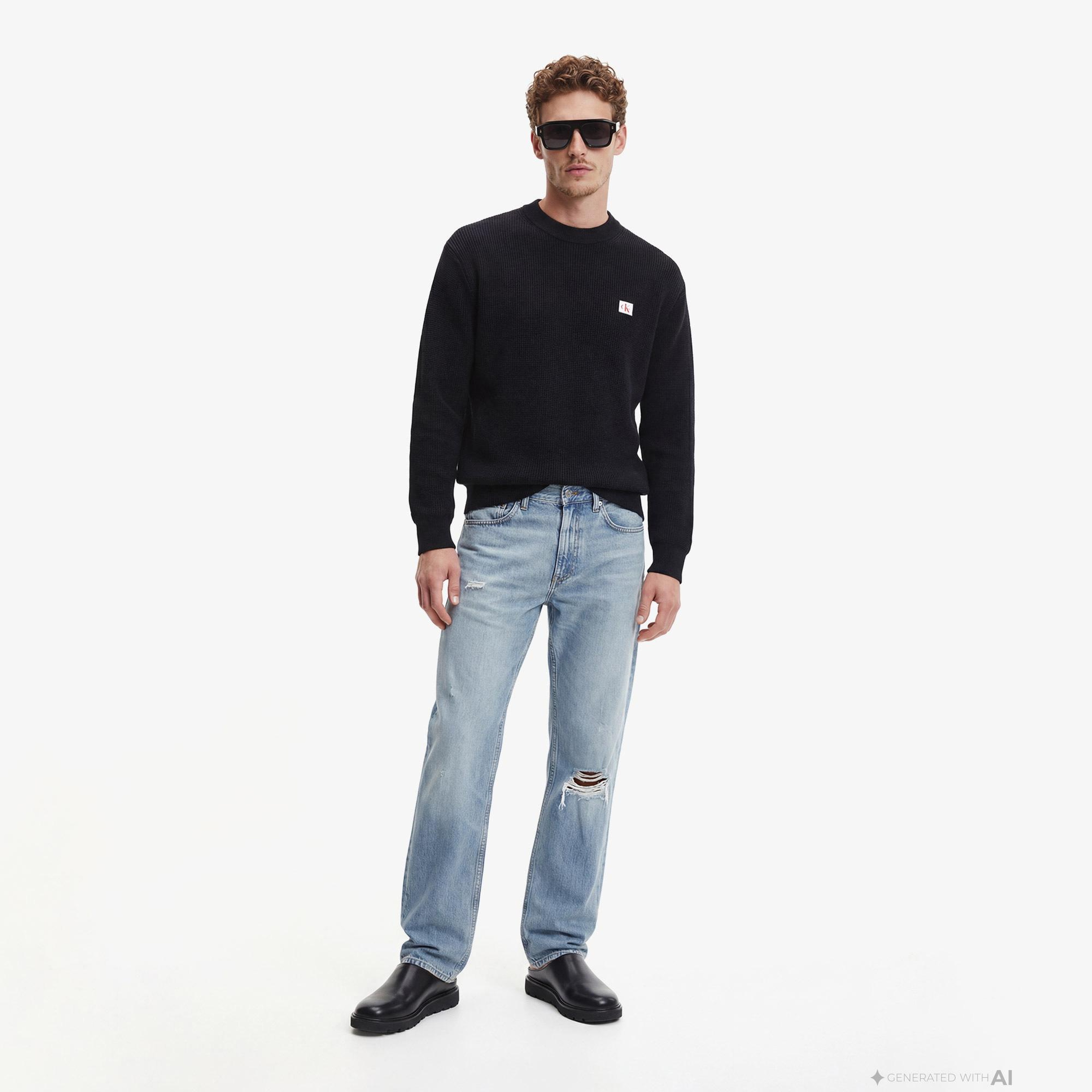 Calvin Klein Cotton Waffle Erkek Siyah Triko