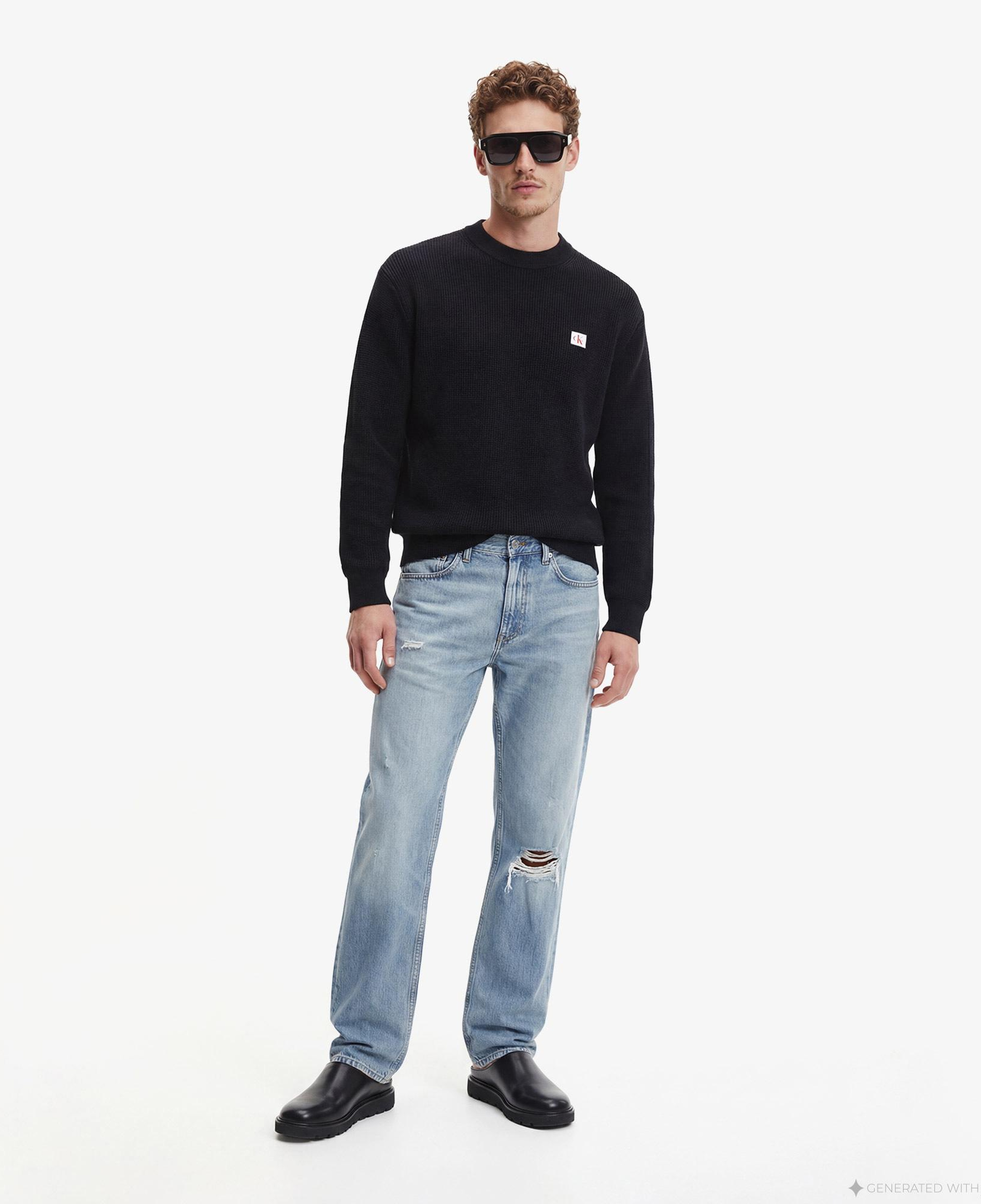 Calvin Klein Cotton Waffle Erkek Siyah Triko