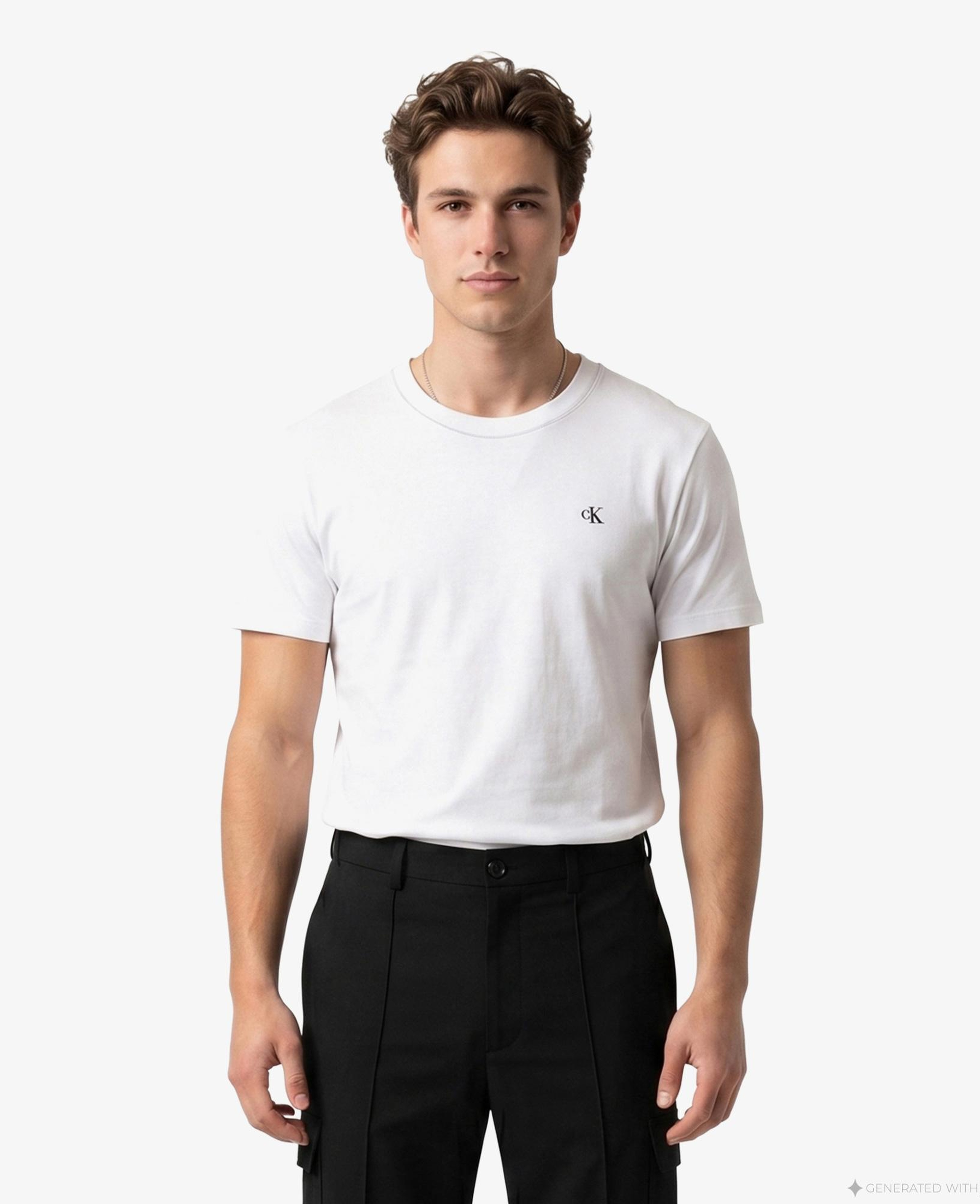 Calvin Klein Contrast Collar Stitch Crewnk Erkek Beyaz T-Shirt