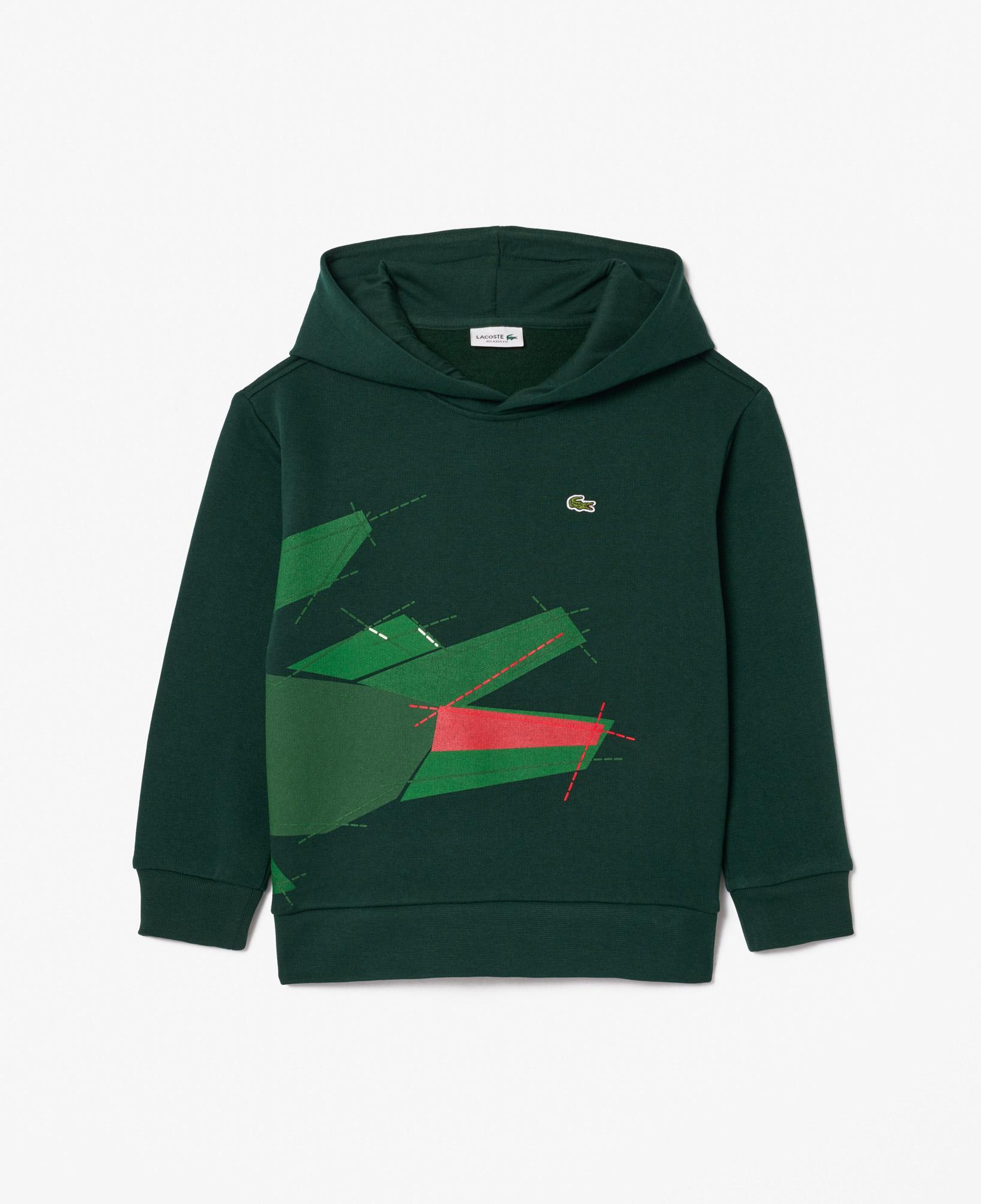 Çocuk Kapüşonlu Baskılı Koyu Yeşil Sweatshirt