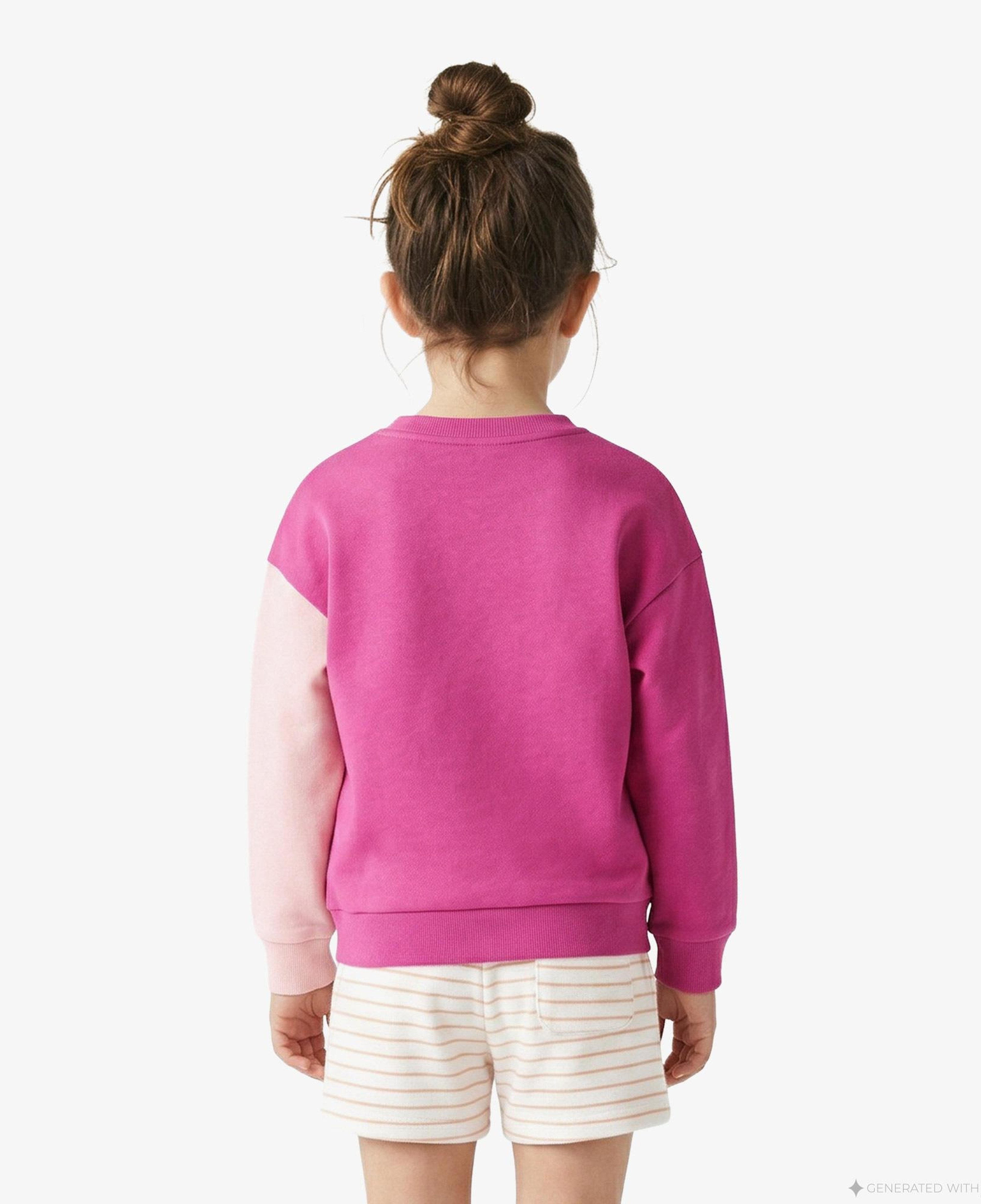 Çocuk Bisiklet Yaka Renk Bloklu Pembe Sweatshirt