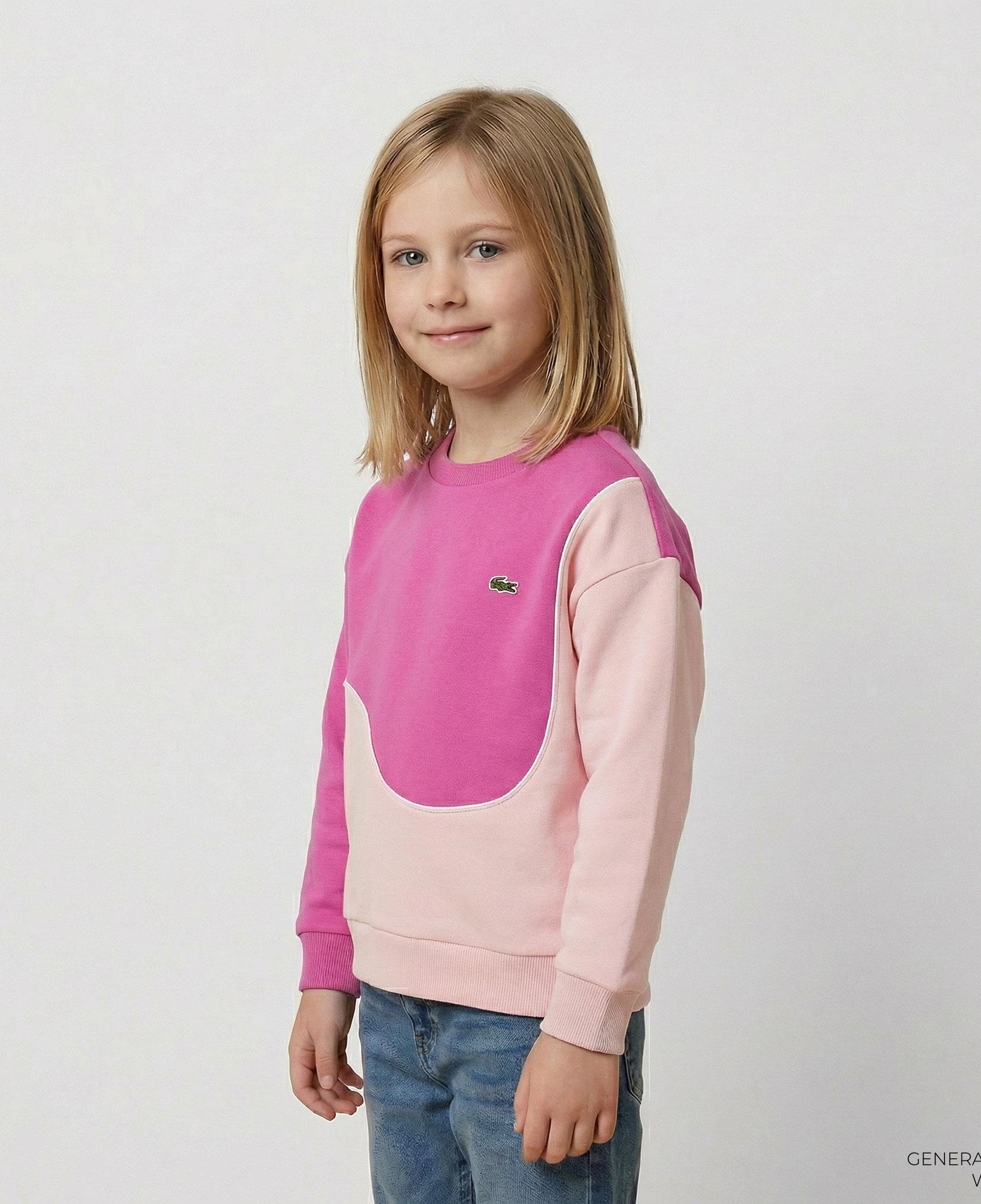 Çocuk Bisiklet Yaka Renk Bloklu Pembe Sweatshirt