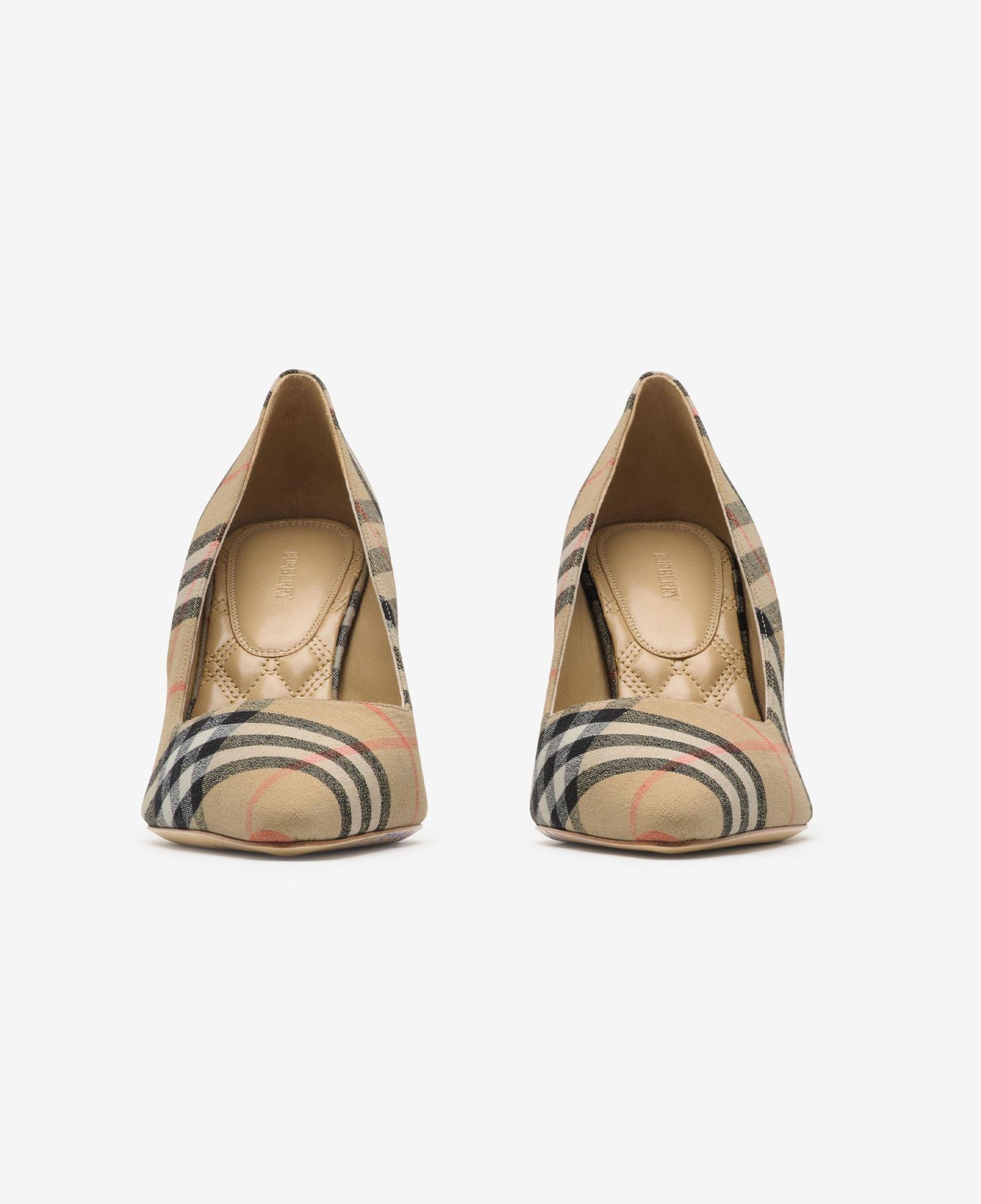 Burberry Dame Pump 90 Check Kadın Bej Keten Topuklu Ayakkabı