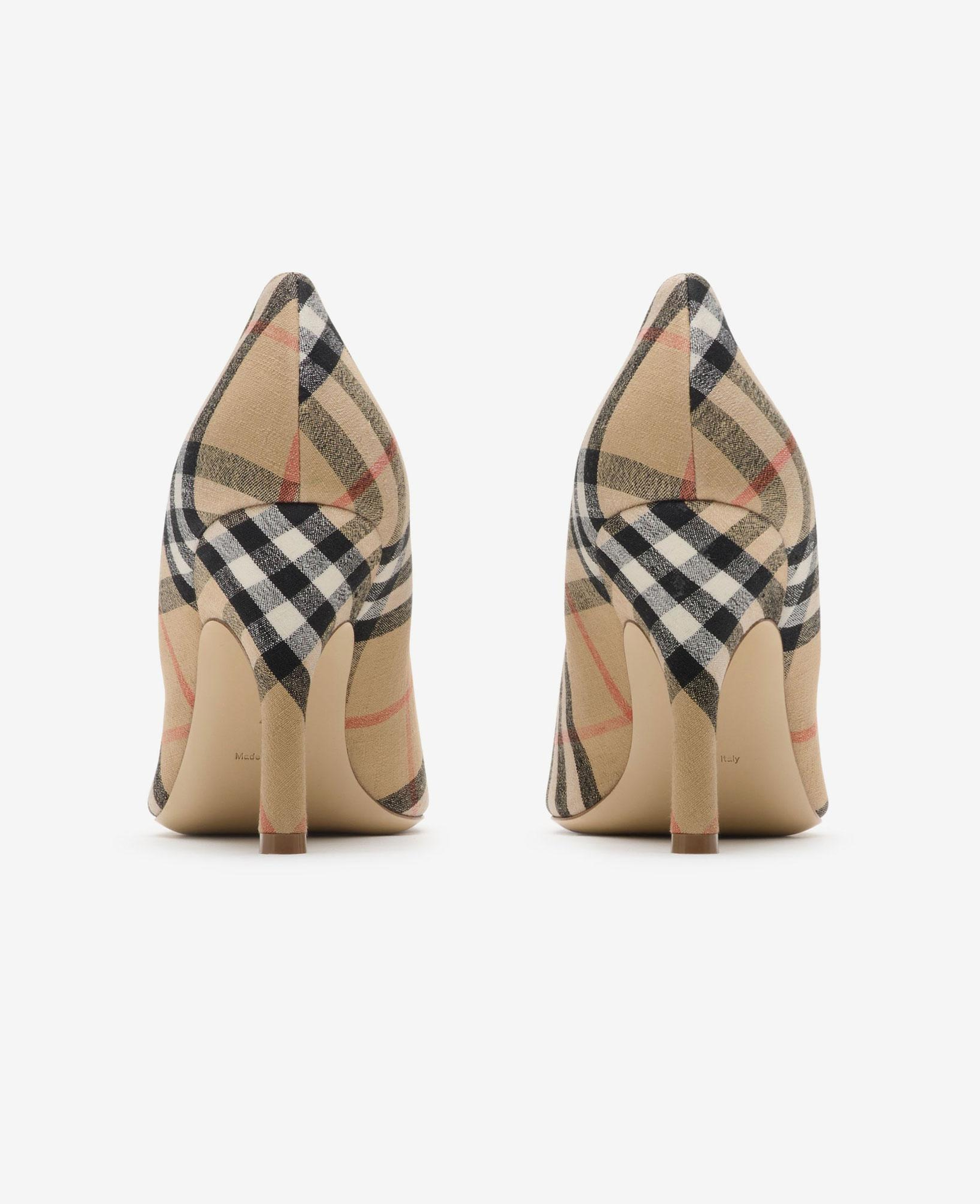 Burberry Dame Pump 90 Check Kadın Bej Keten Topuklu Ayakkabı