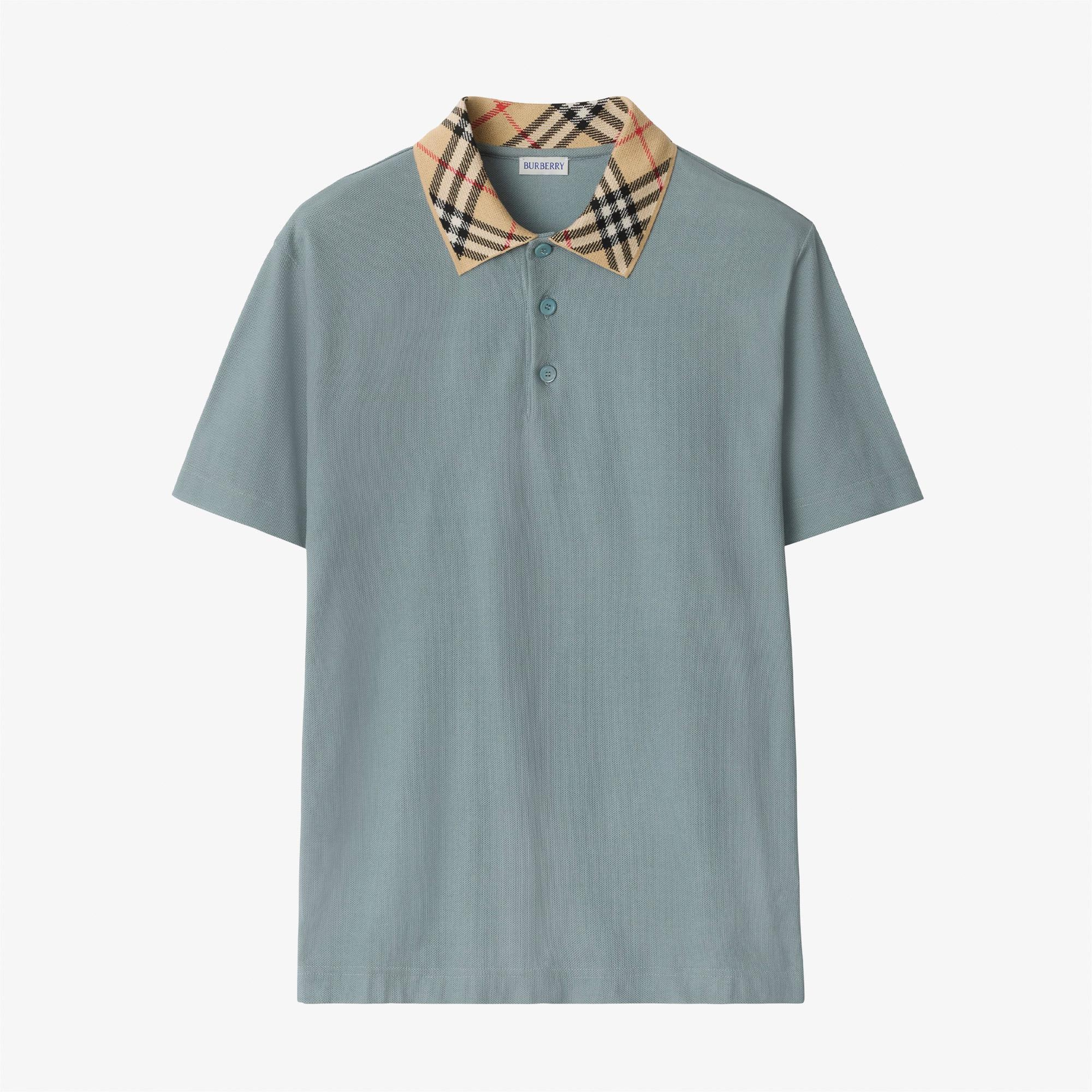 Burberry Check Collar Cotton Erkek Mavi Polo