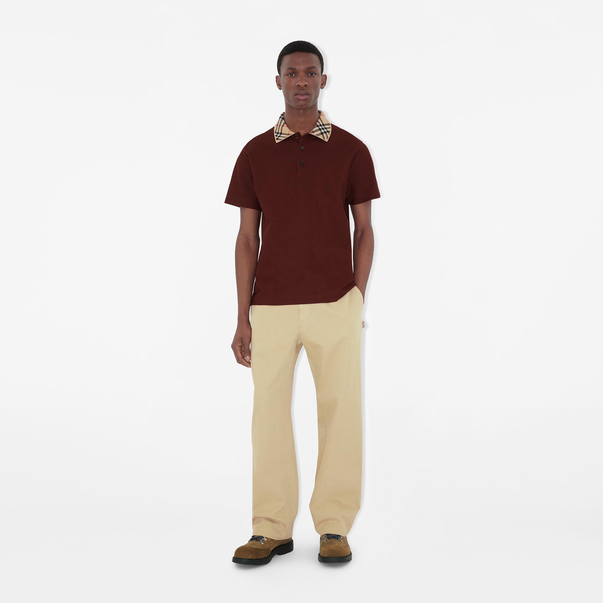 Burberry Check Collar Cotton Erkek Bordo Polo