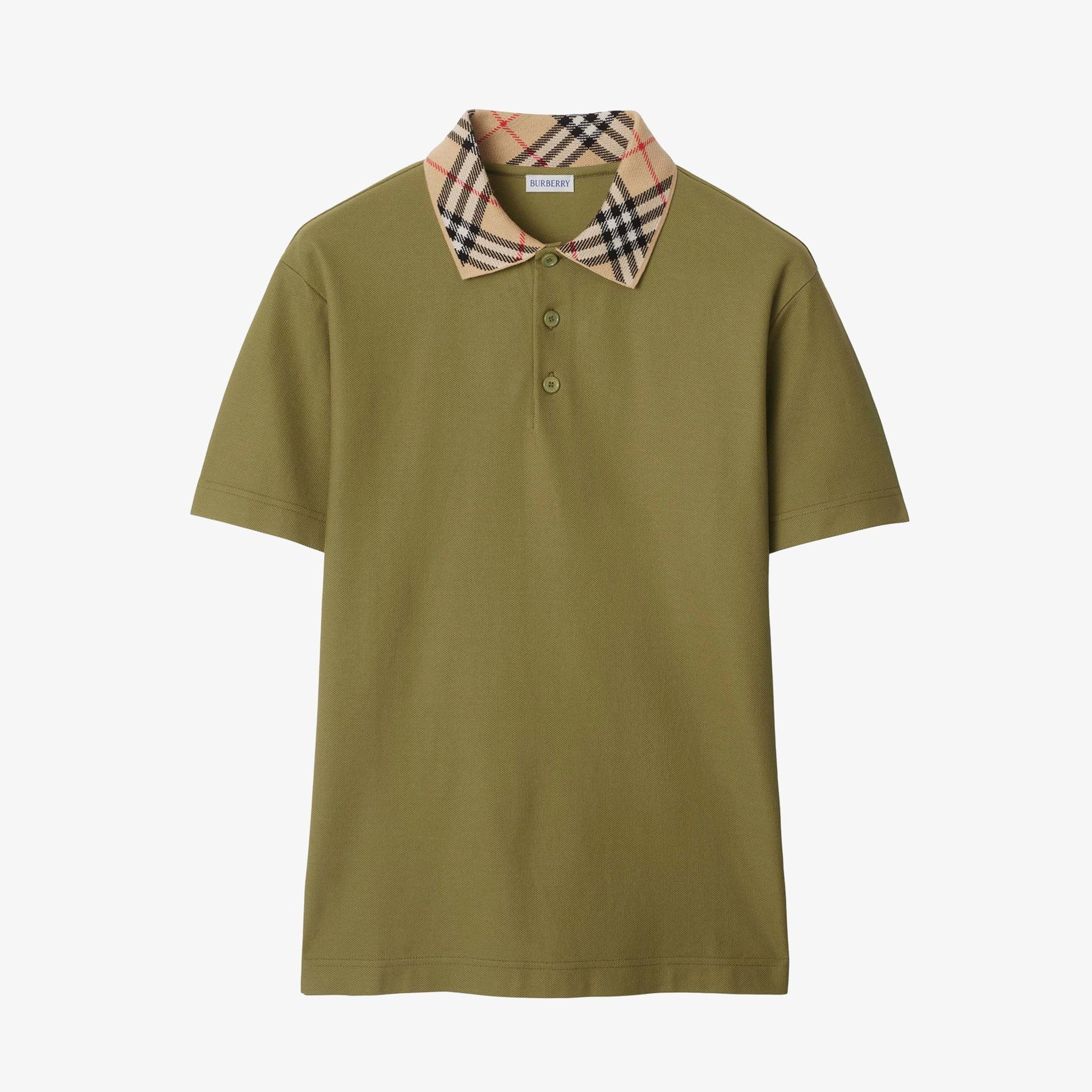 Burberry Check Collar Cotton Erkek Haki Polo