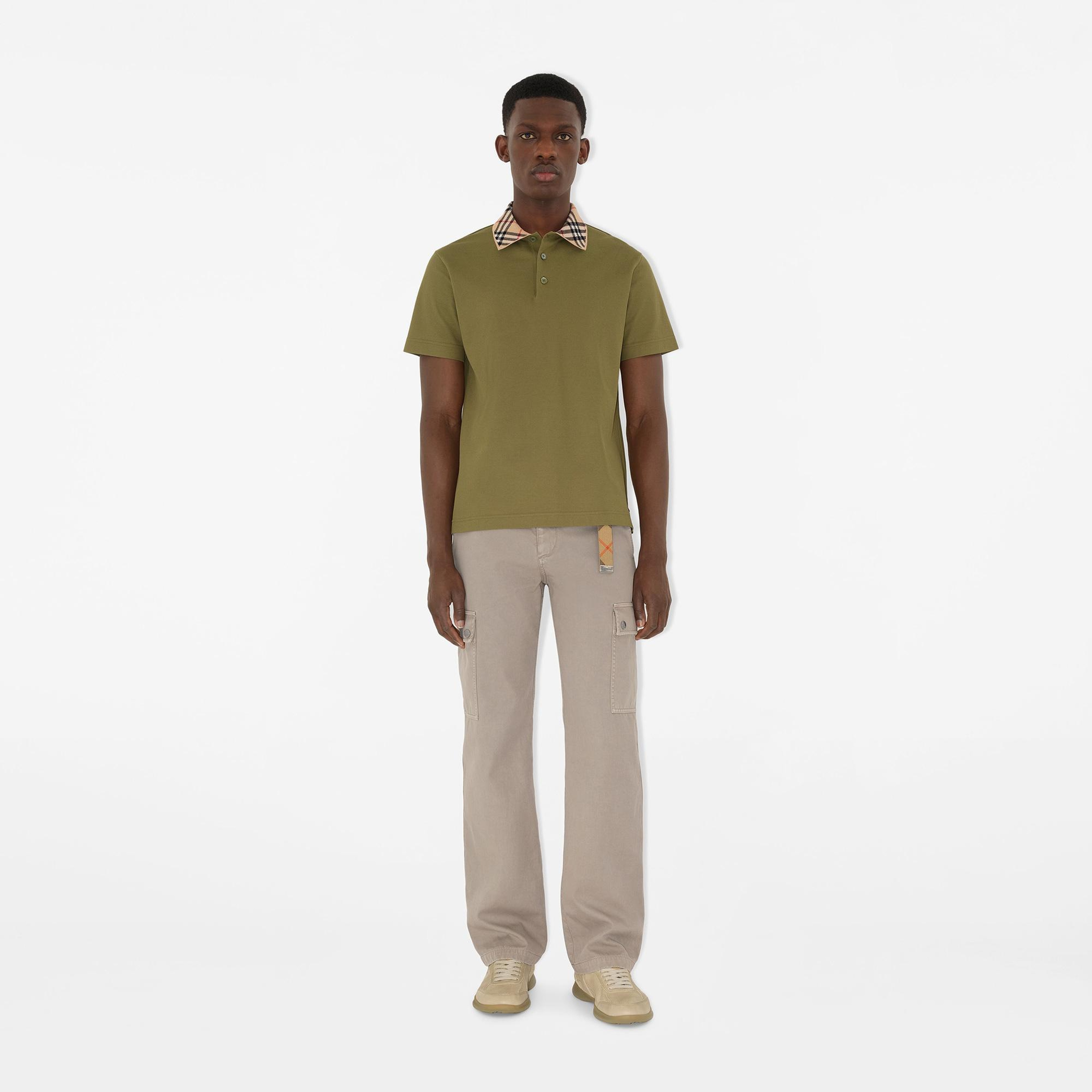 Burberry Check Collar Cotton Erkek Haki Polo