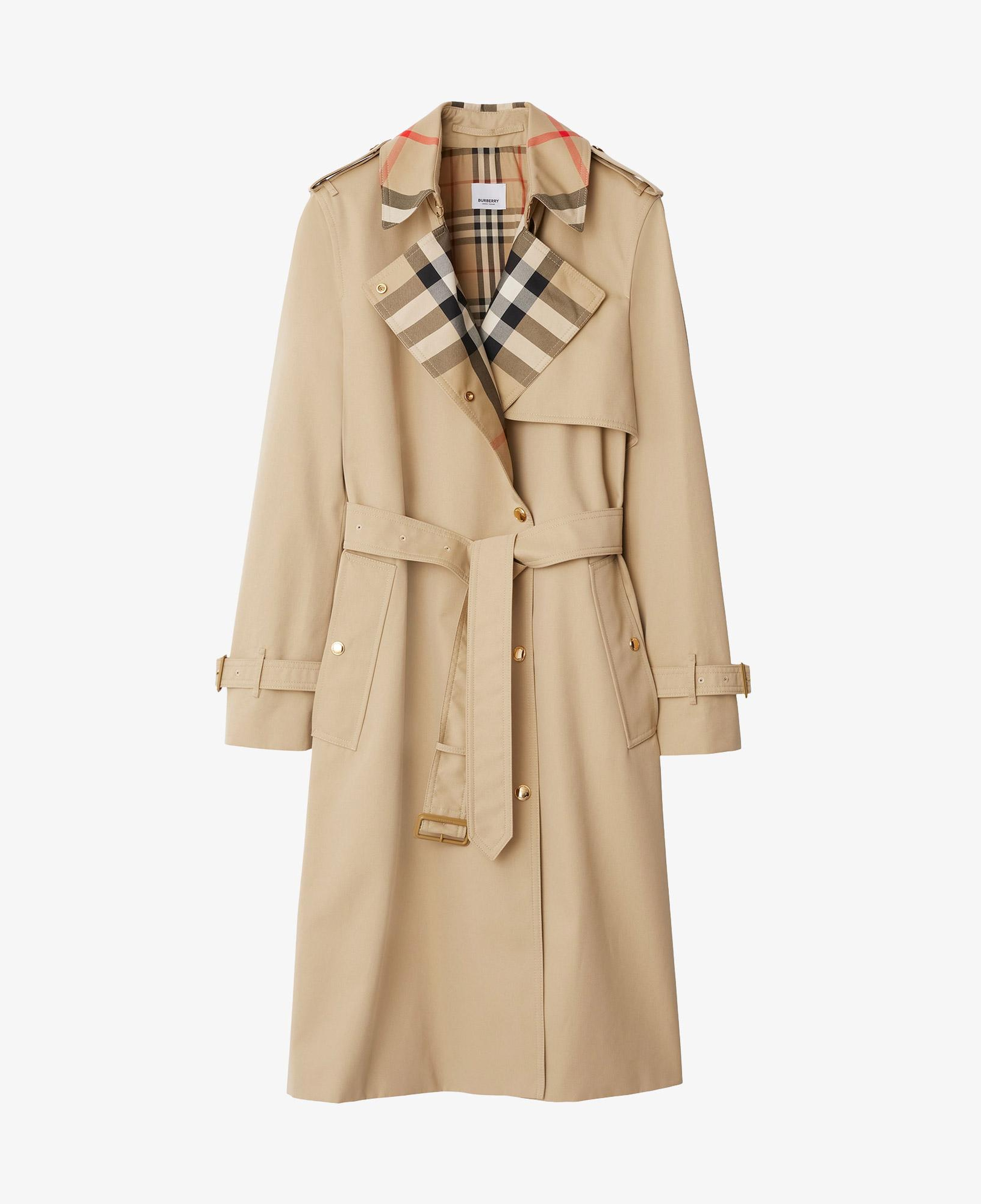 Burberry Sandridge Long Check Collar Gabardine Kadın Bej Pardesü