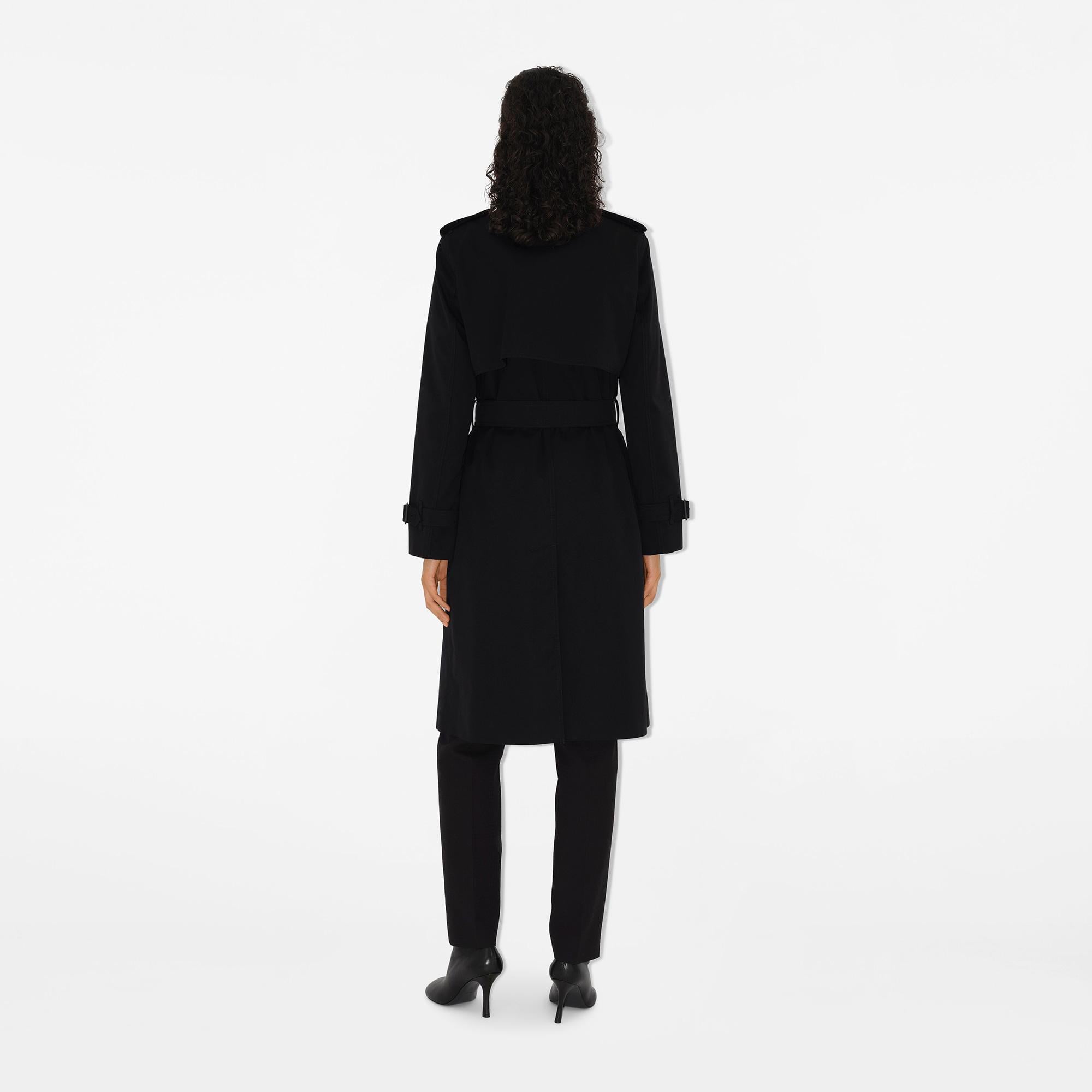 Burberry Sandridge Long Check Collar Gabardine Kadın Siyah Pardesü