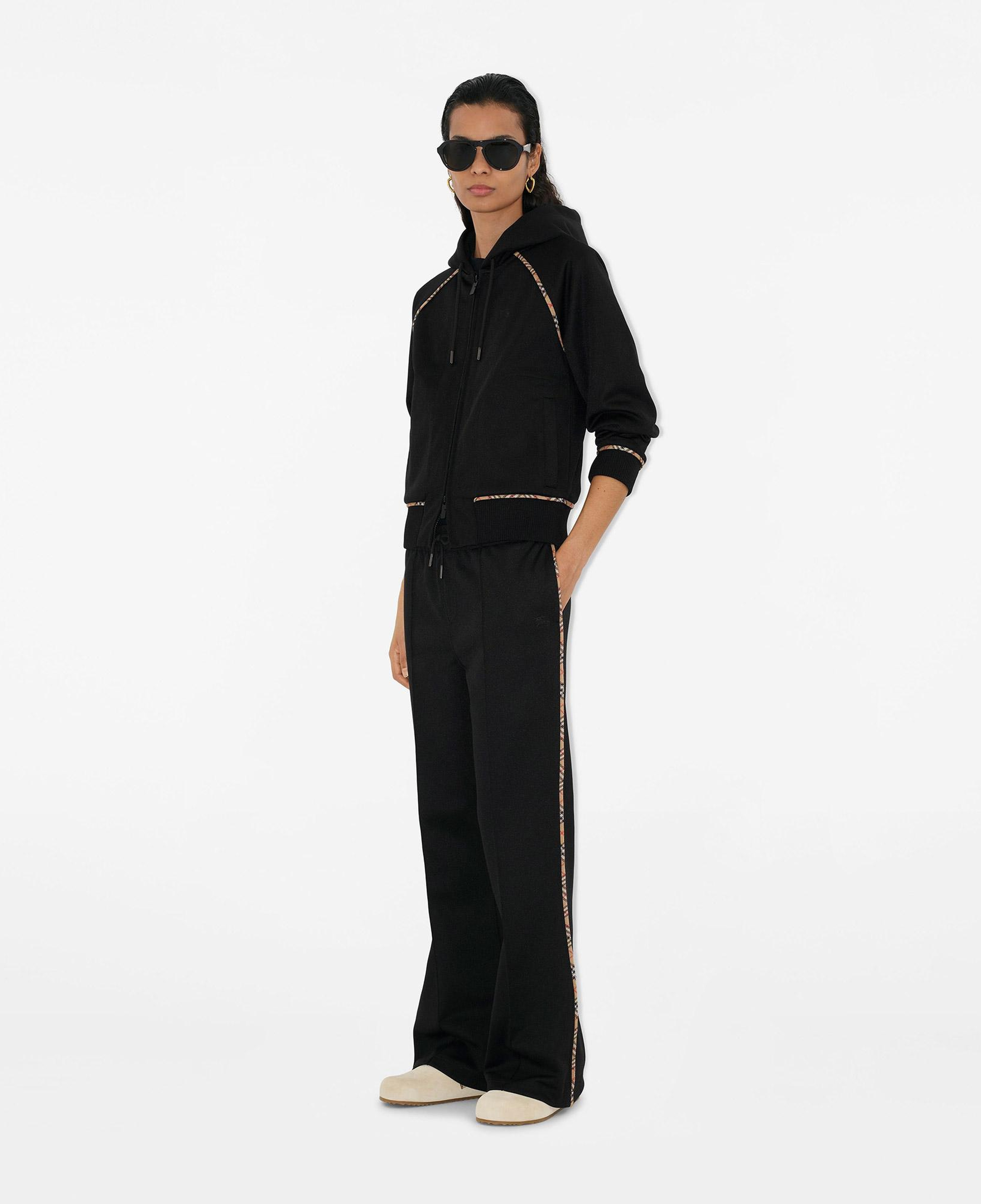Burberry Hailey Check Trim Cotton Blend Kadın Siyah Sweatshirt