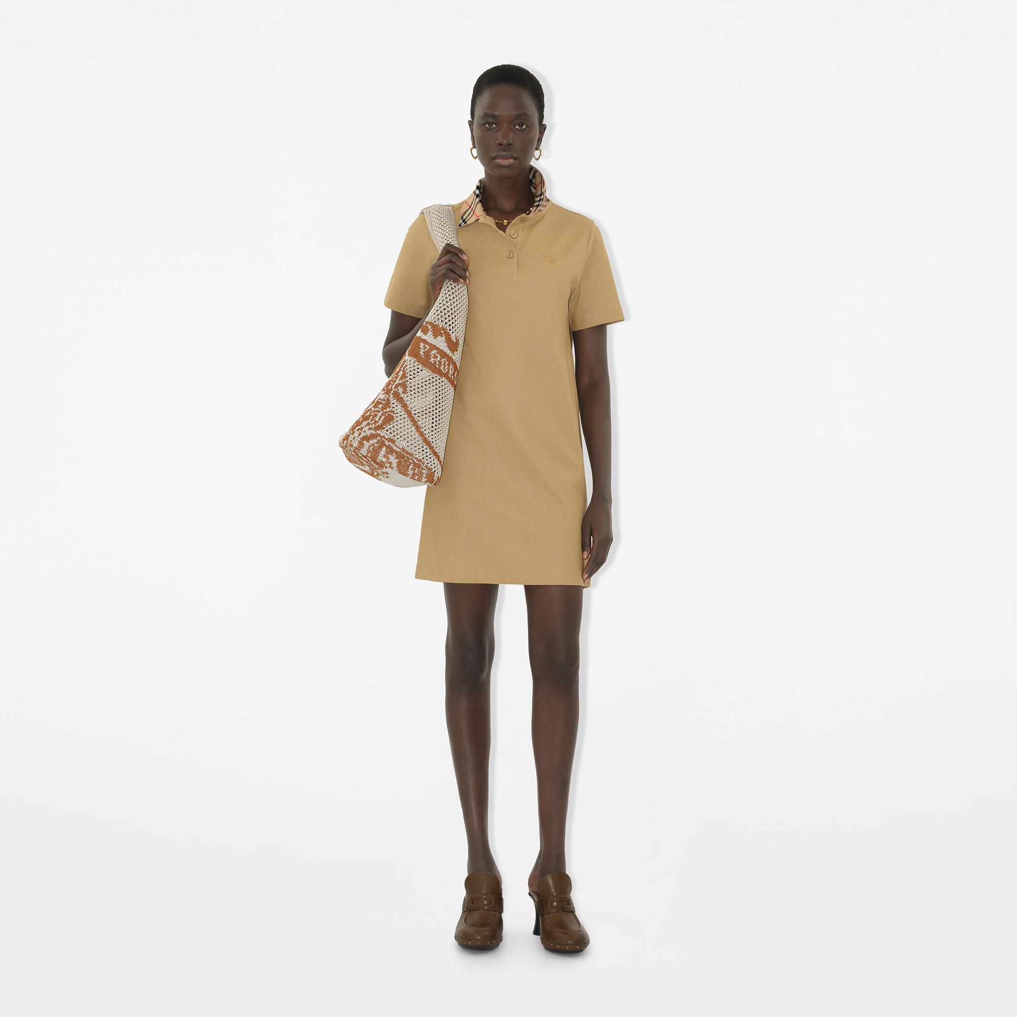Burberry İris Check Collar Cotton Kadın Bej Elbise