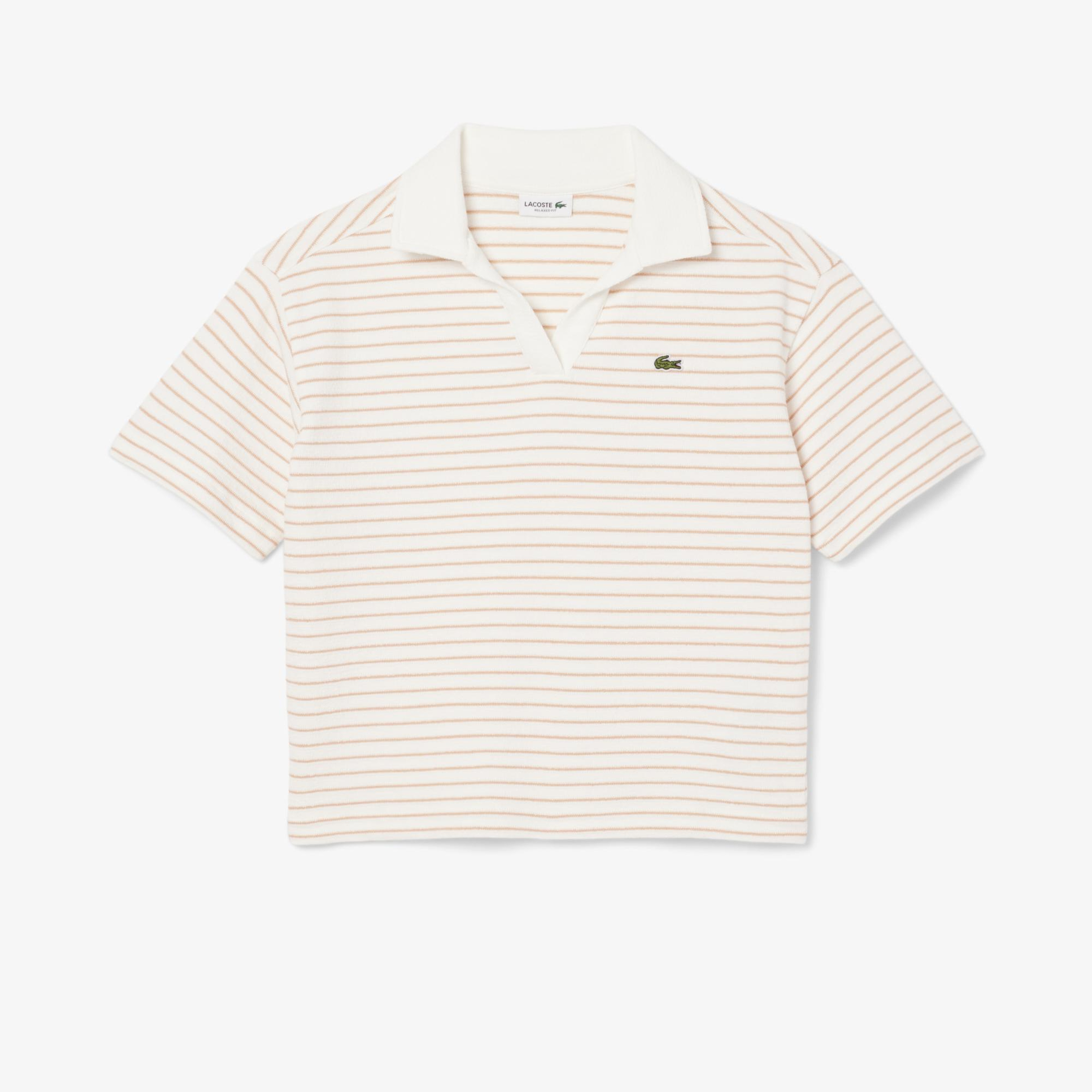 Lacoste Striped Terry Çocuk Beyaz Polo