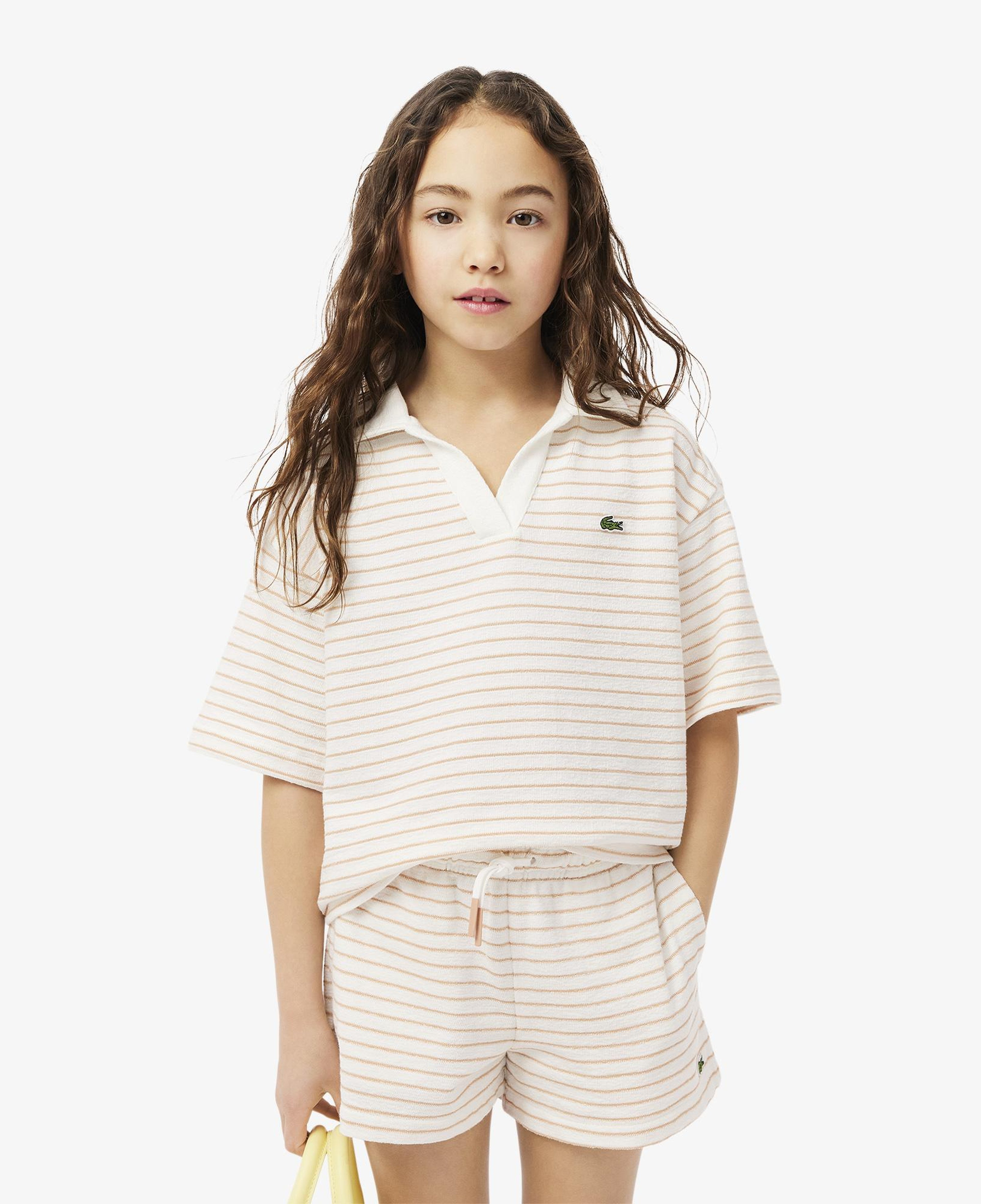 Lacoste Striped Terry Çocuk Beyaz Polo