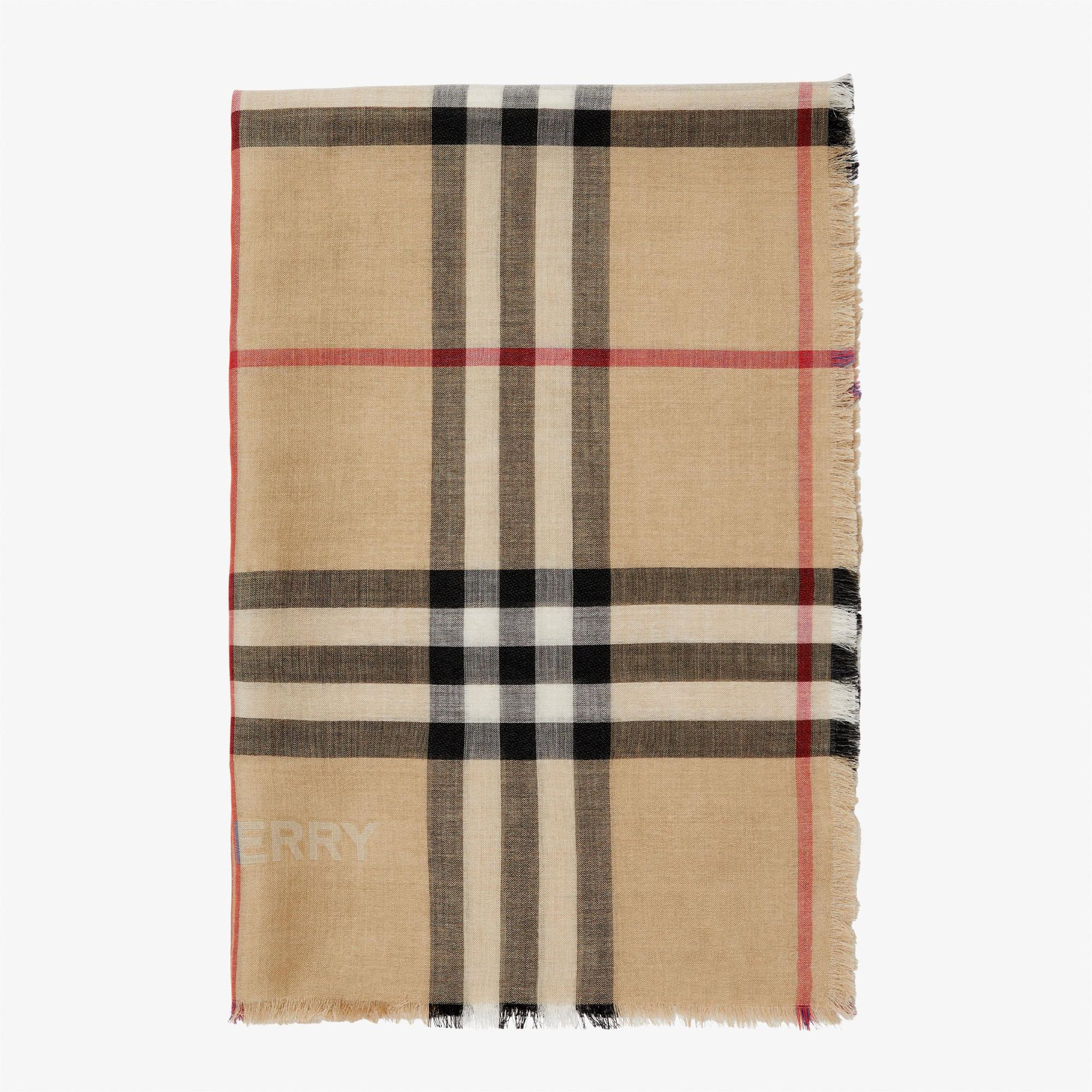 Burberry Gauz Reversible Wool Silk Kadın Bej Atkı